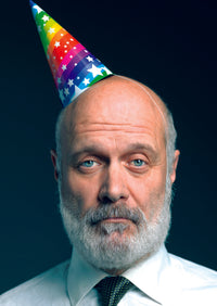 OLDER MAN WITH PARTY HAT CARD