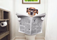 DOG READING NEWSPAPER ON TOILET CARD