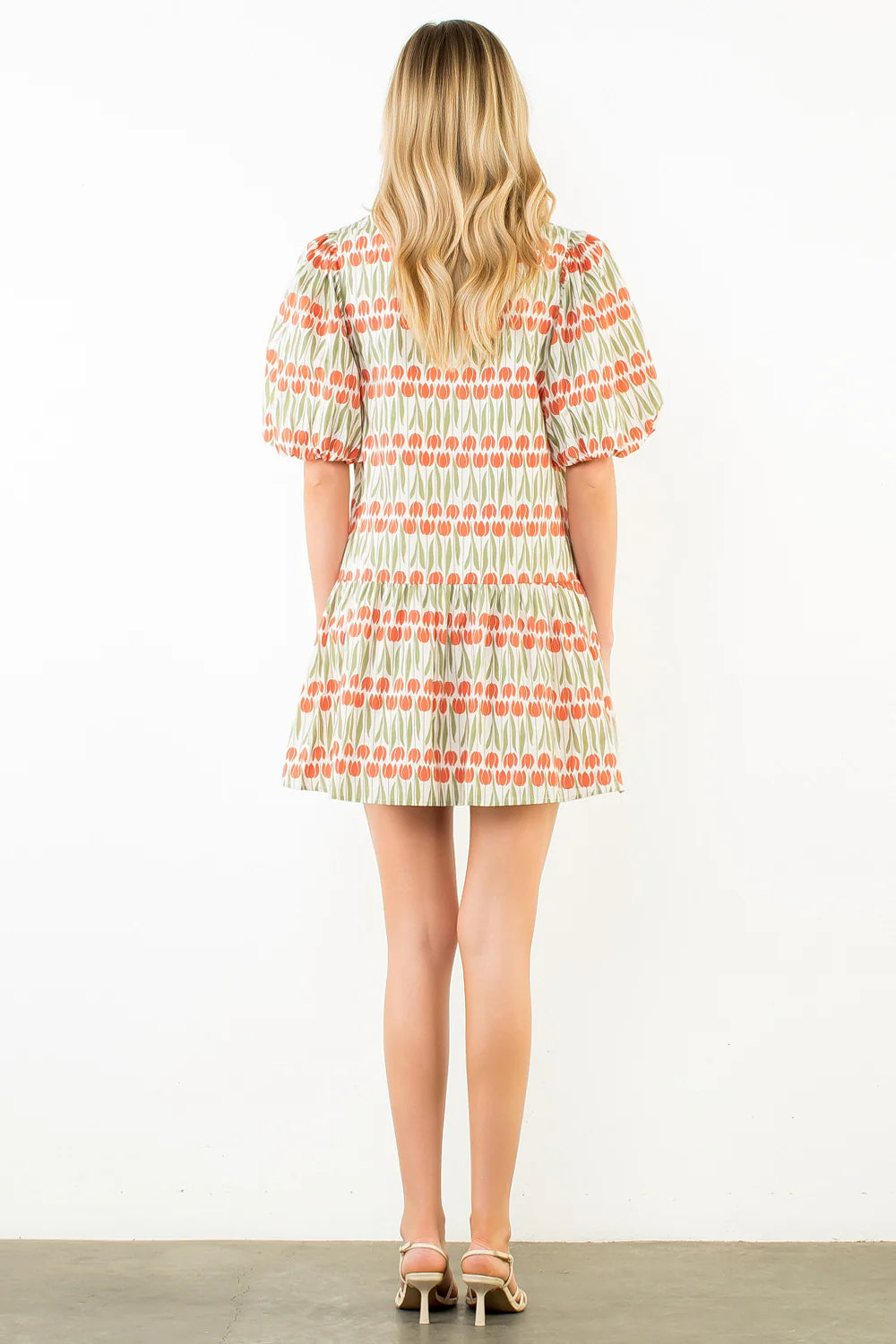 Marisa Puff Sleeve Geometric Pattern Dress by THML - view 3