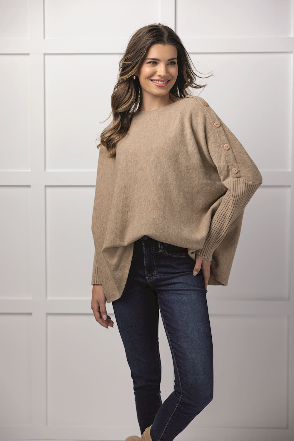Tan Sheffield Button Sweater By Mud Pie