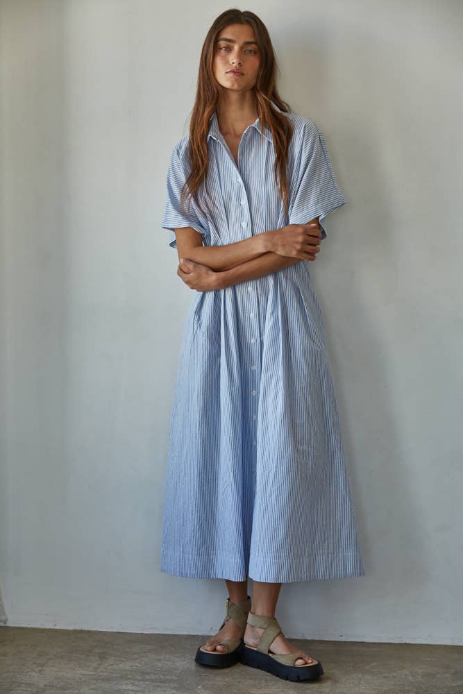 Linley Striped Pleated Flare Dress by By Together - view 2