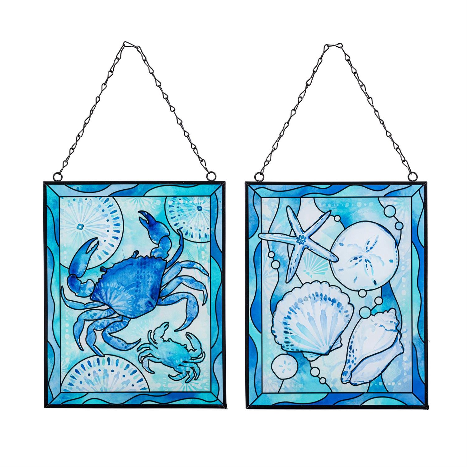 Blue Coastal Indoor Wall Decor, Stained-Glass, Stained Glass Wall Décor, 8" L x 10" H