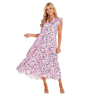 Pink Dot Abstract Adair Tiered Maxi BY MUD PIE