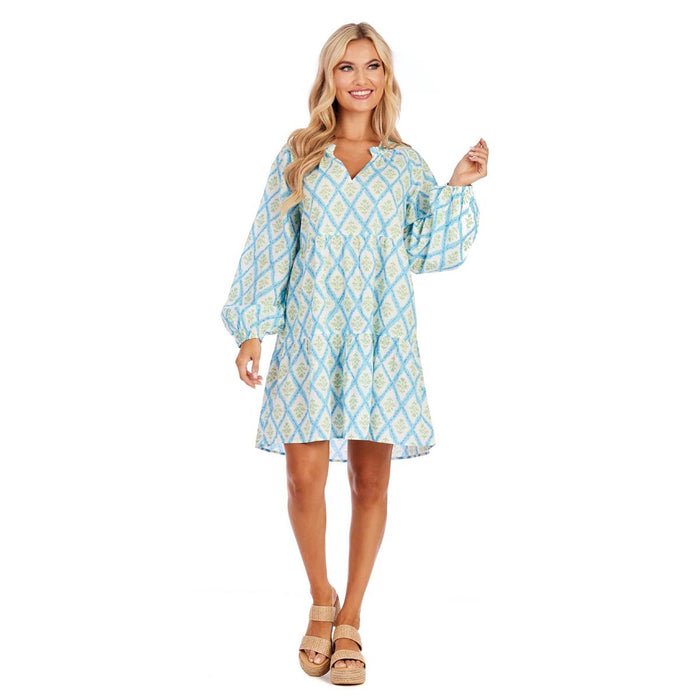 Blue Floral Block Print Vicky Tunic Dress BY MUD PIE