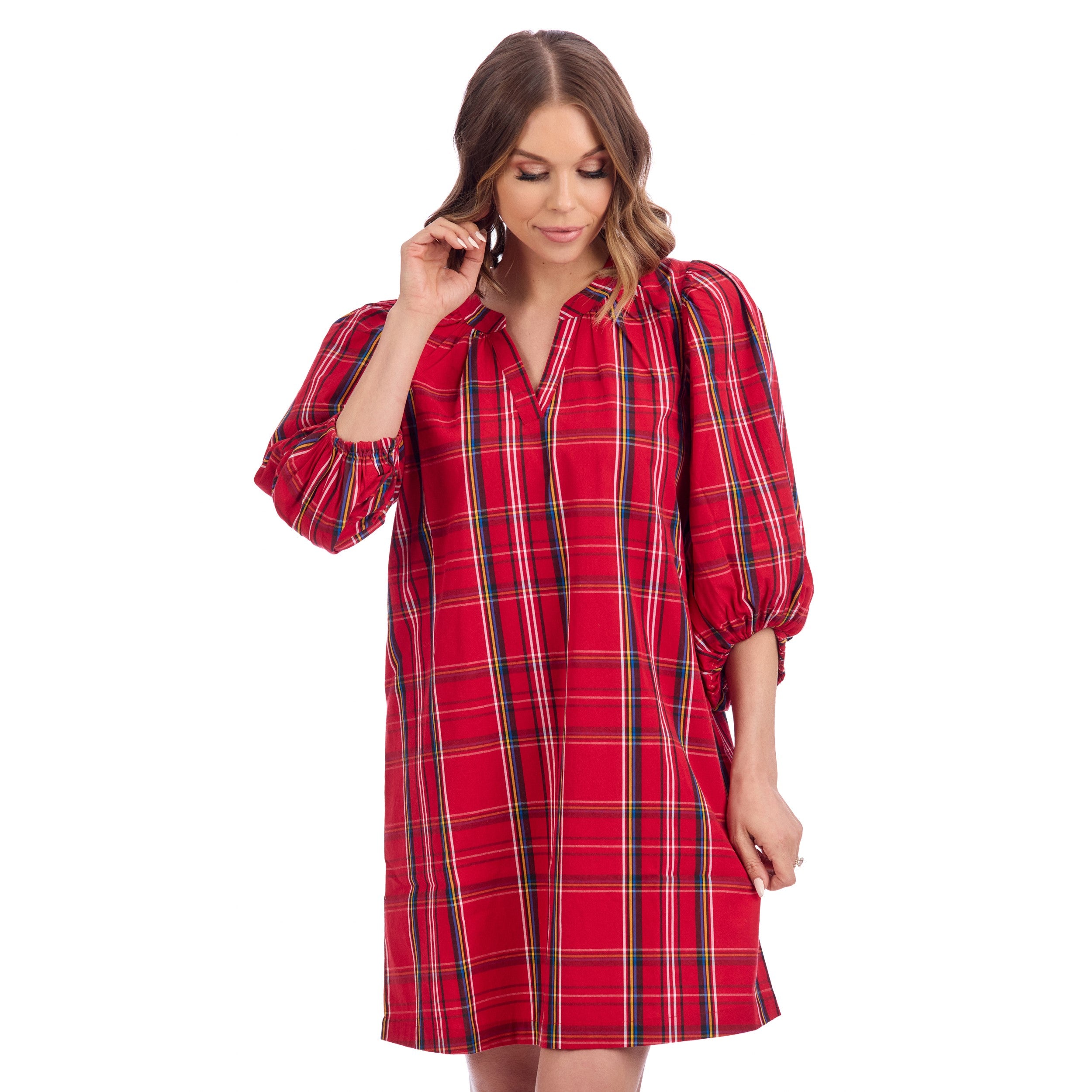 Red Babs Balloon Sleeve Dress By Mud Pie