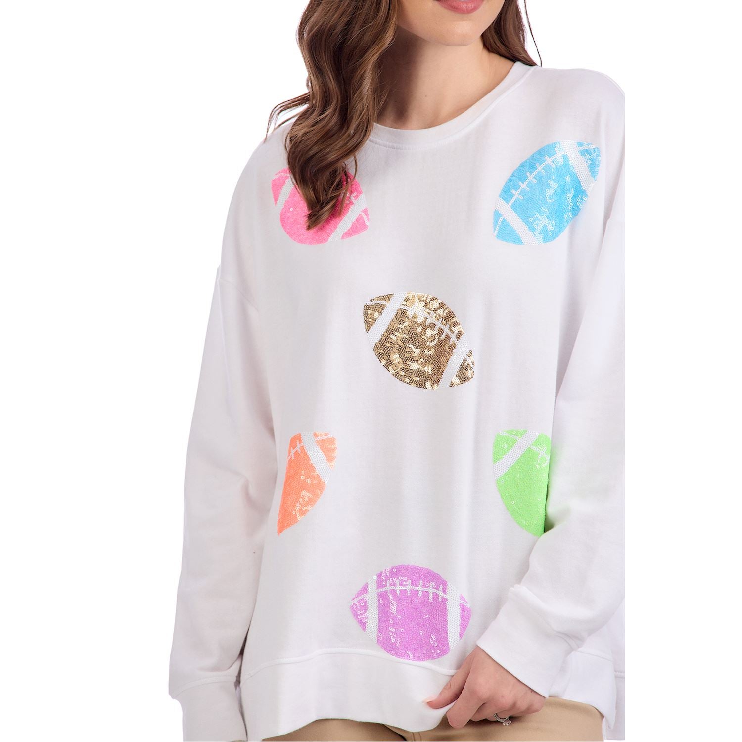 White Game Day Sparkle Sweatshirt By Mud Pie