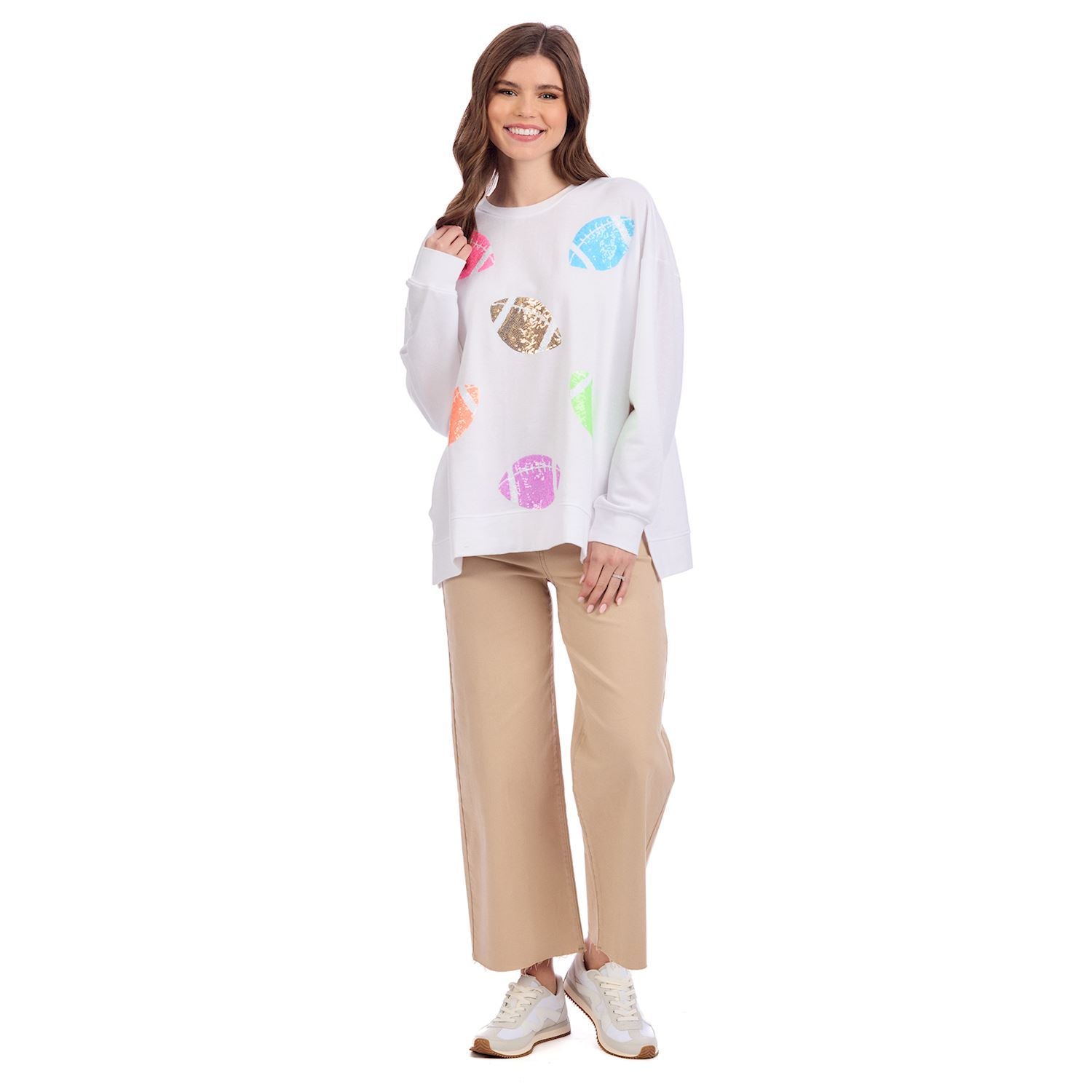 White Game Day Sparkle Sweatshirt By Mud Pie