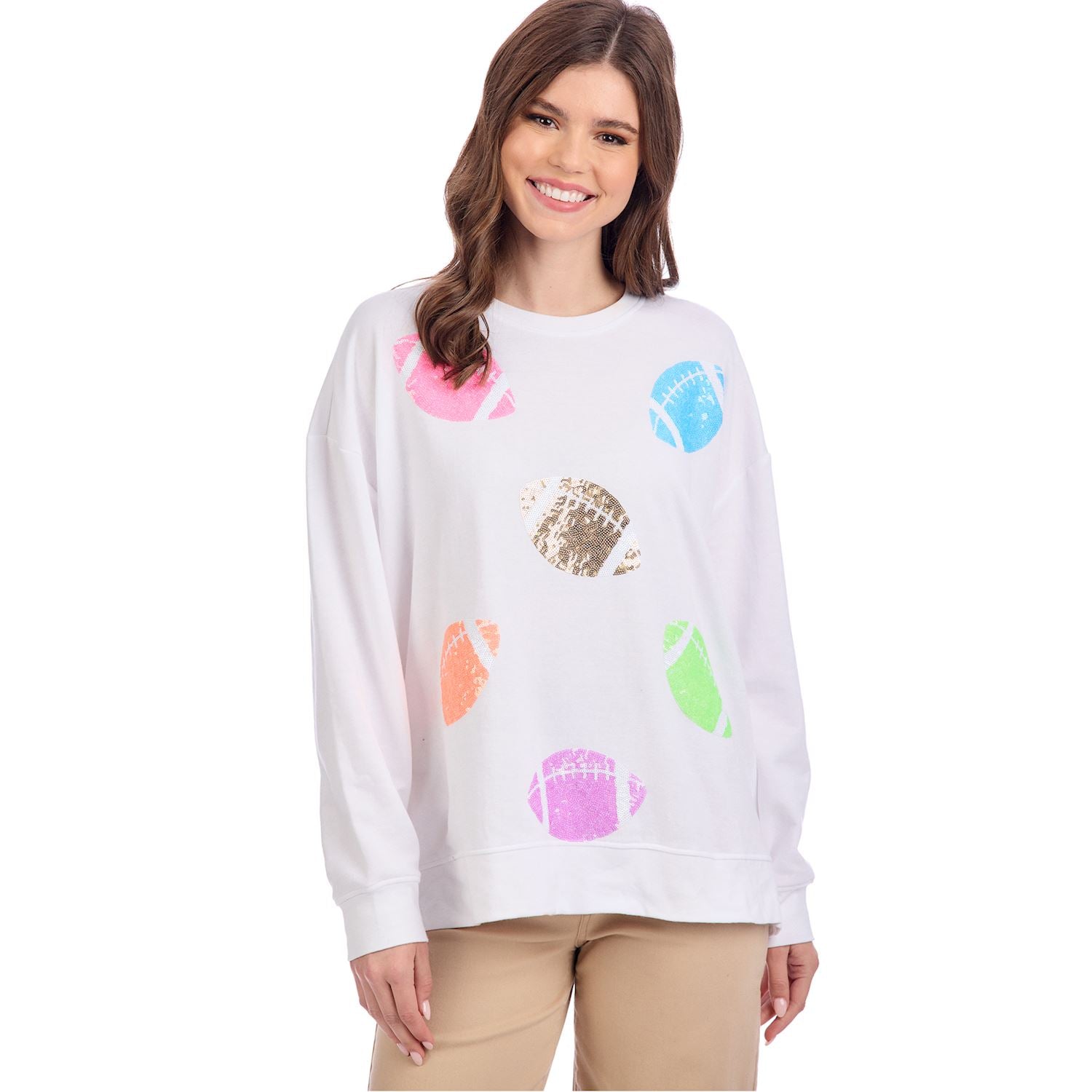 White Game Day Sparkle Sweatshirt By Mud Pie