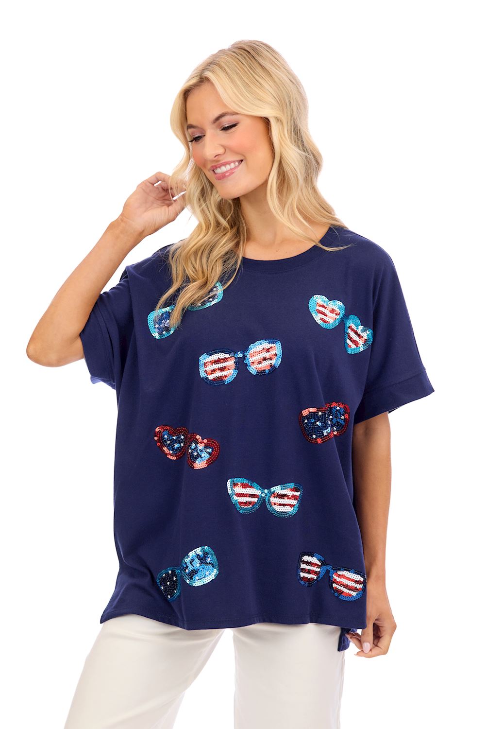 Navy Americana Sparkle Top