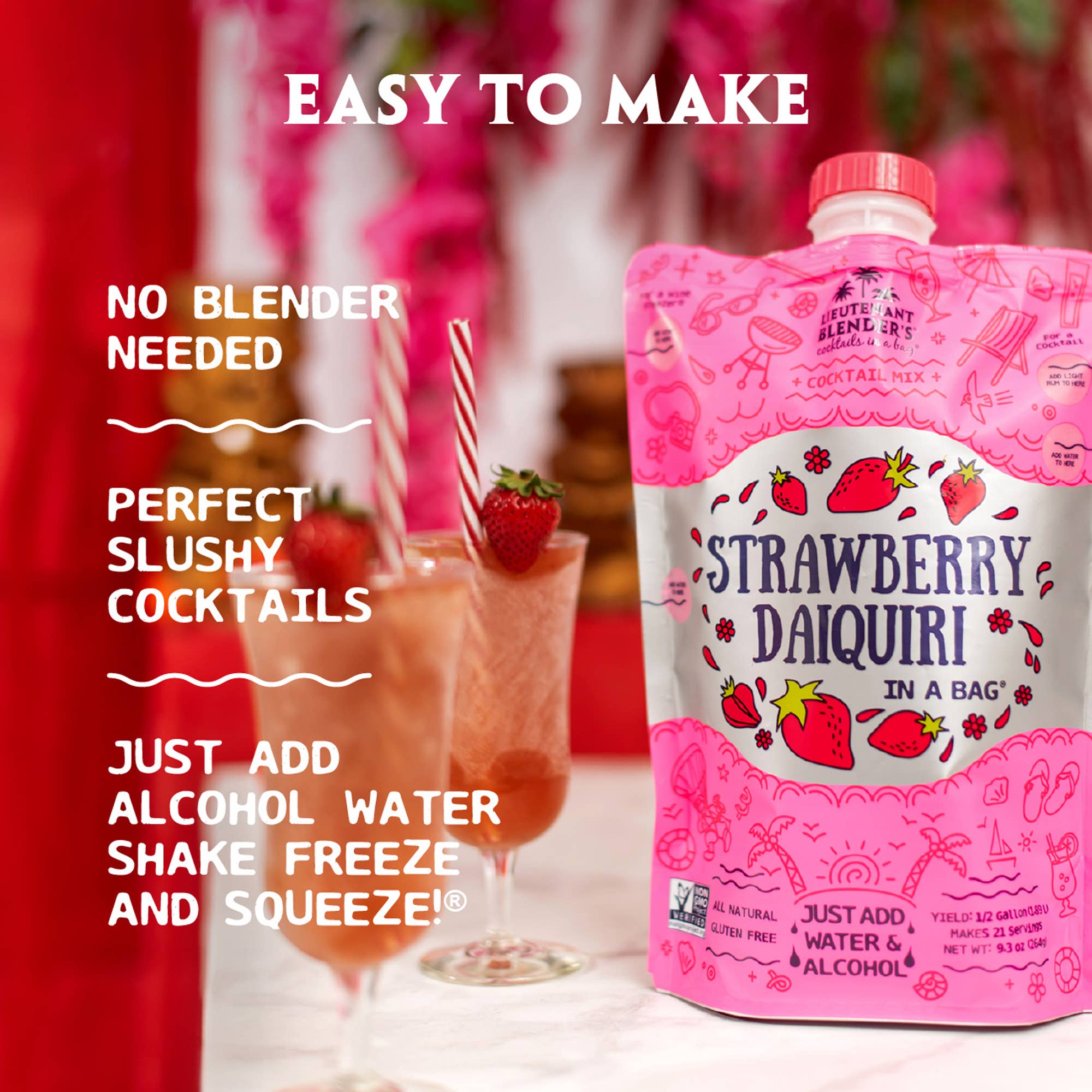 Strawberry Daiquiri in a Bag Cocktail/Mocktail Slushie Mixer