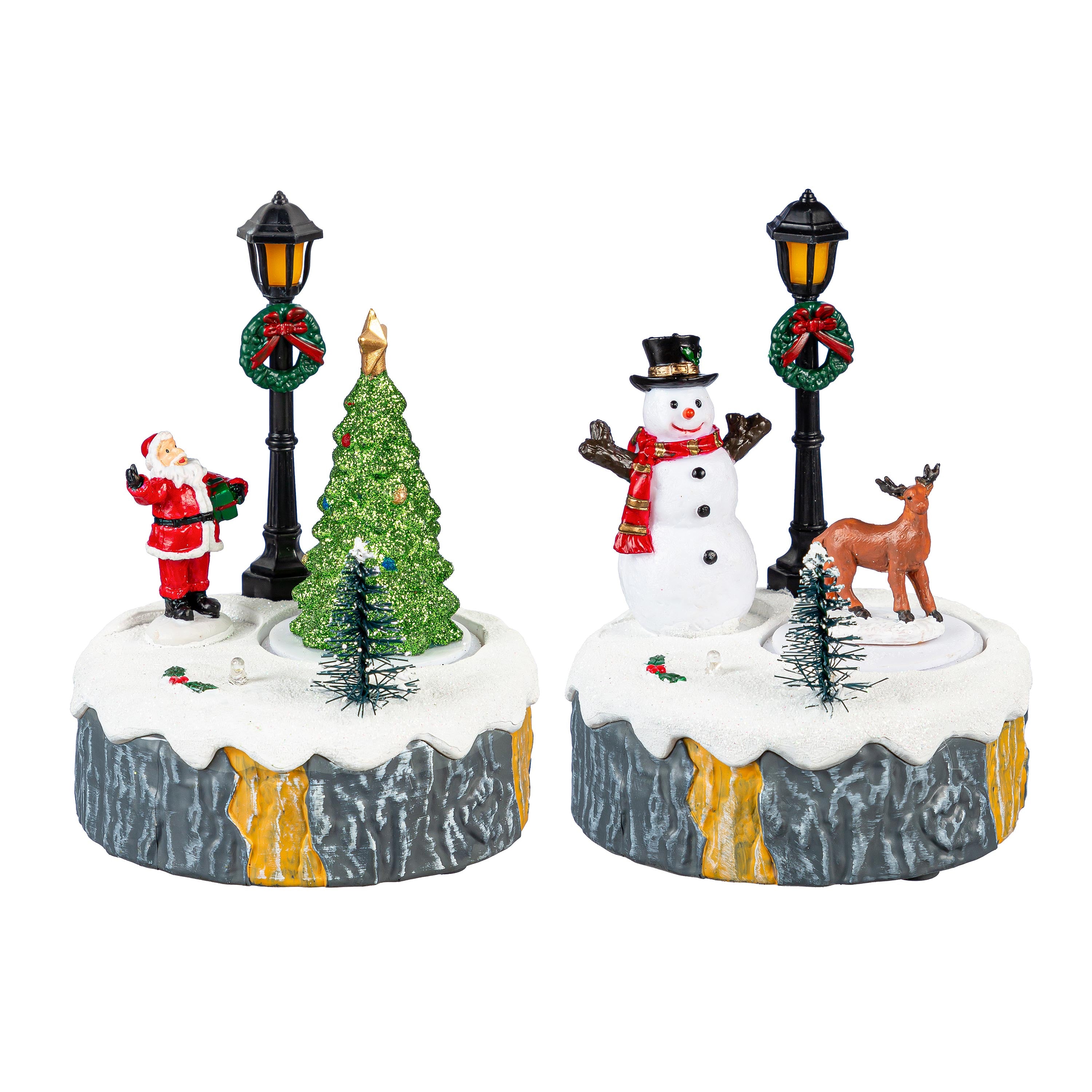 Christmas Scene on Tree Stump with Motion, 5.25"H