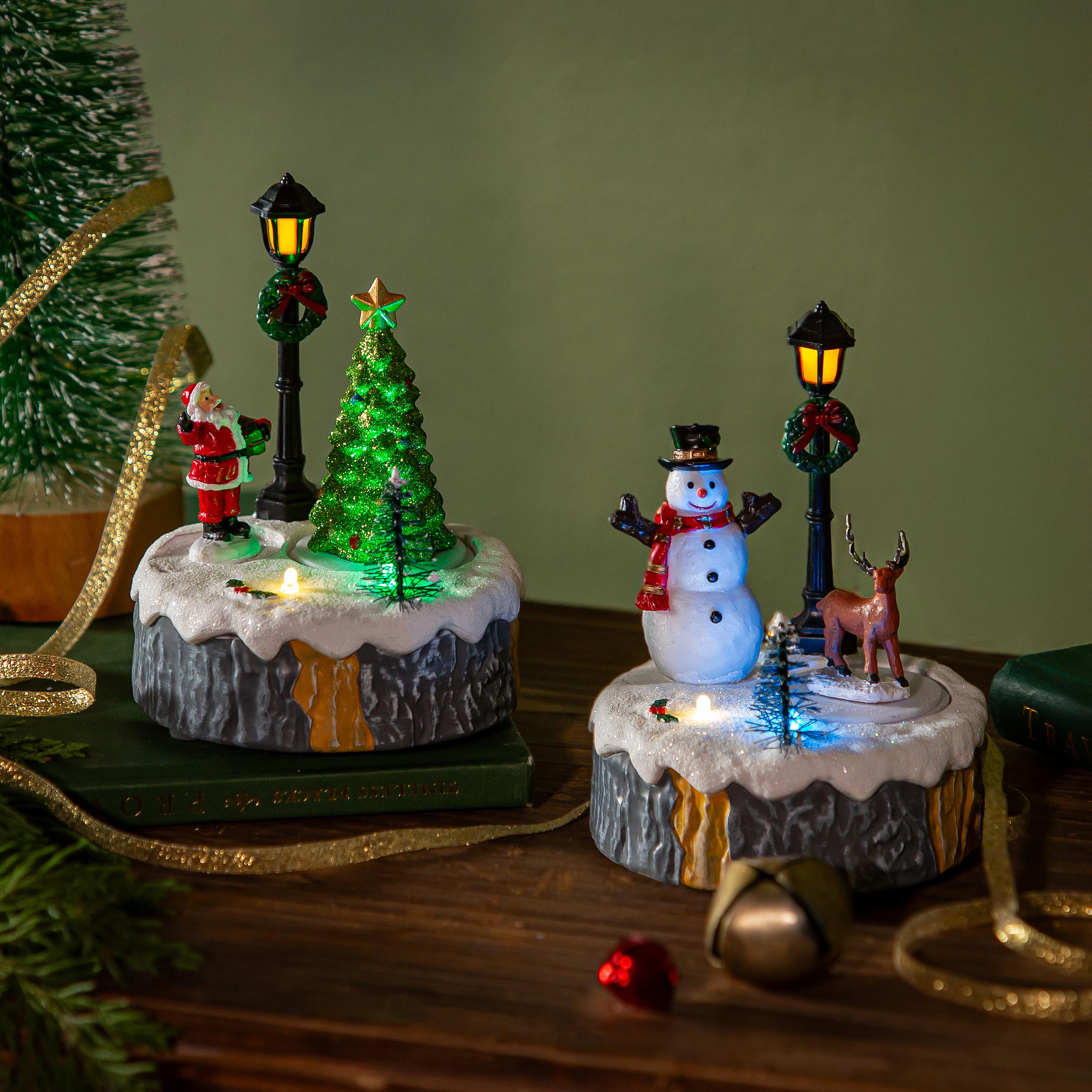Christmas Scene on Tree Stump with Motion, 5.25"H
