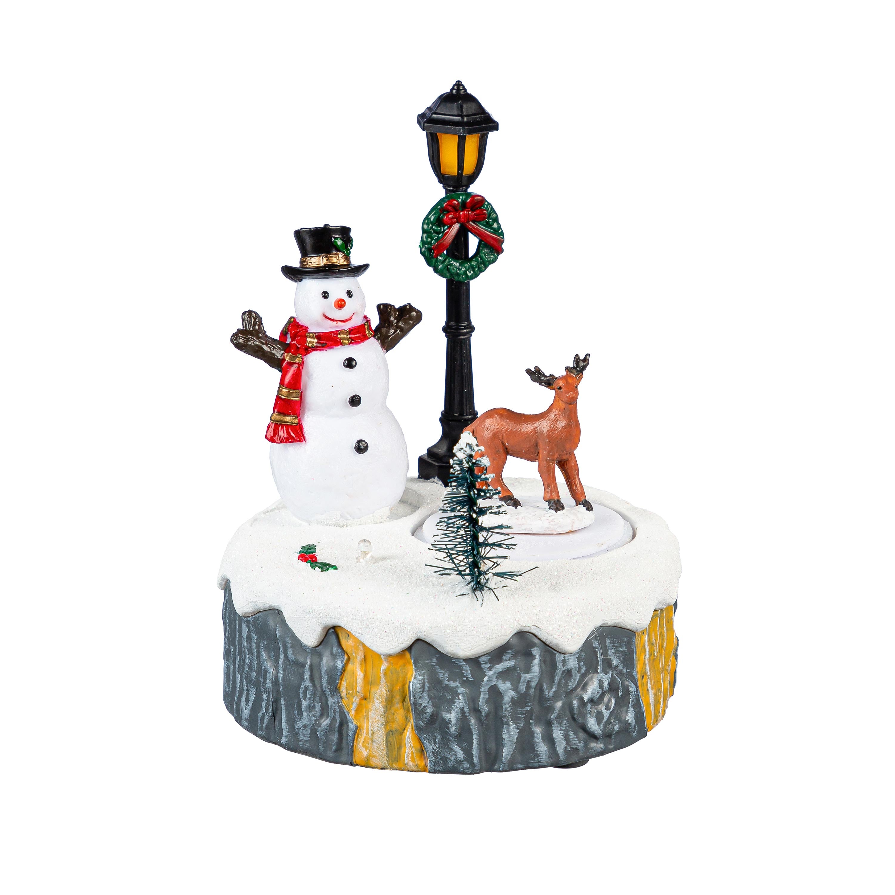 Christmas Scene on Tree Stump with Motion, 5.25"H