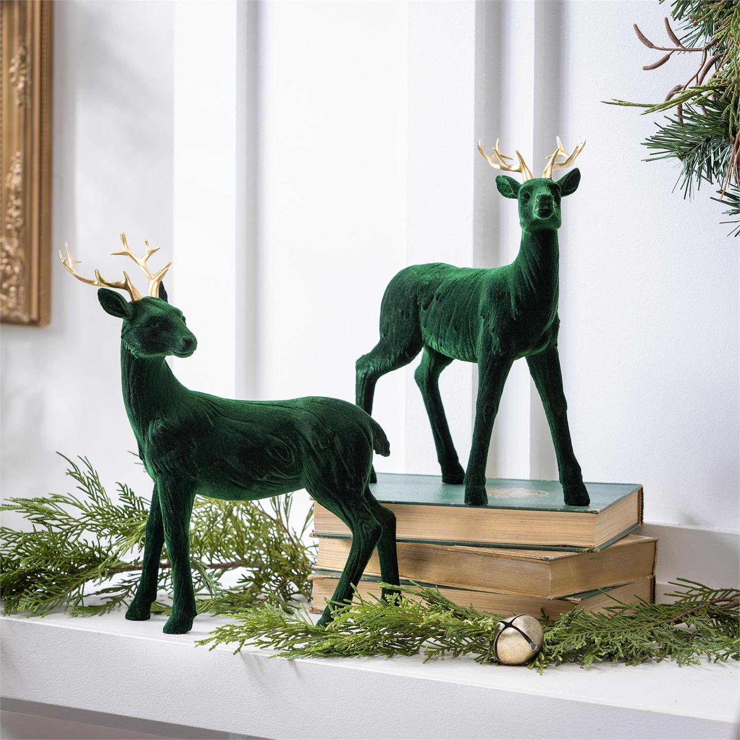 Shades of Emerald Flocked Resin Deer