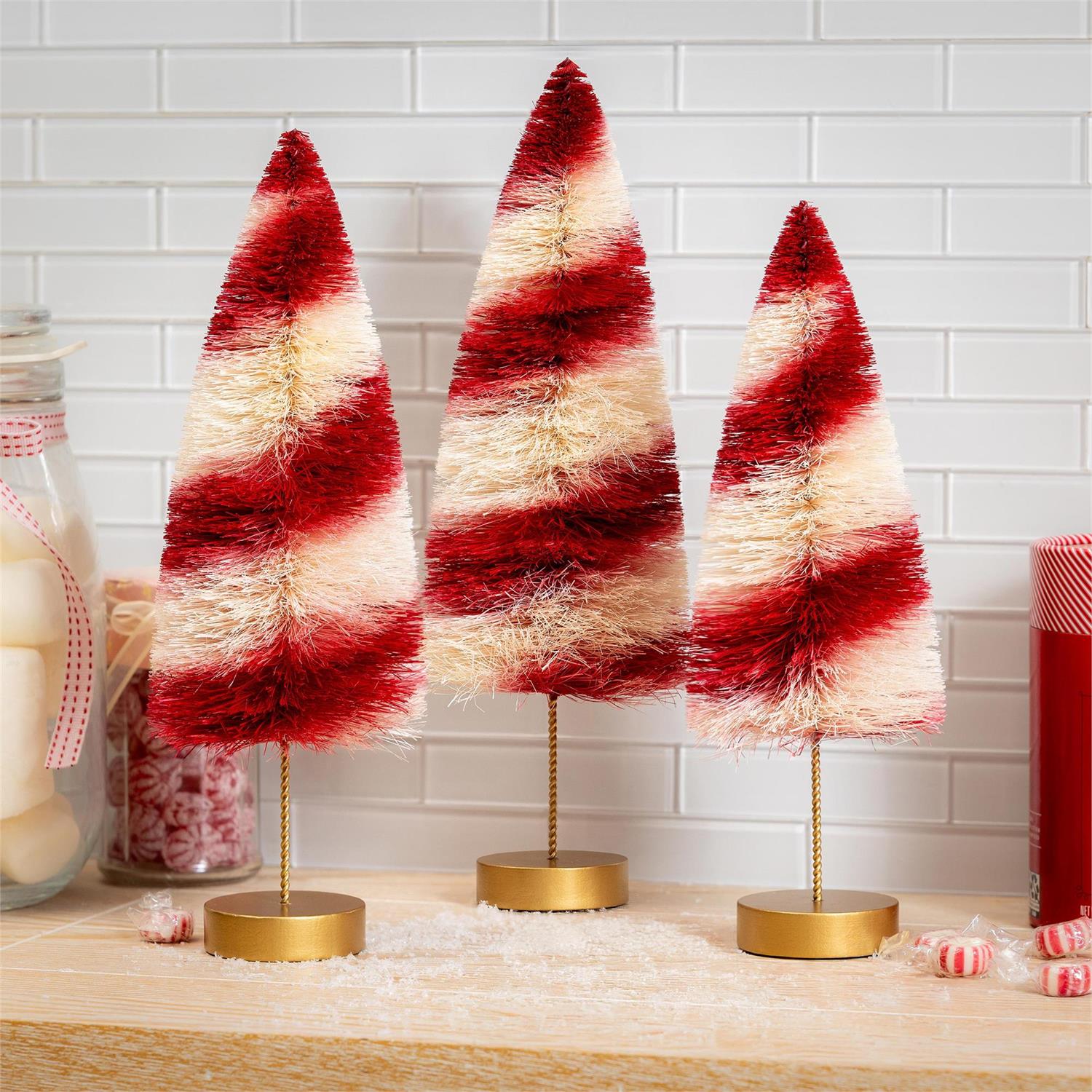 Sugar & Stripes Bright Candy Striped Bottle Brush Tree Set