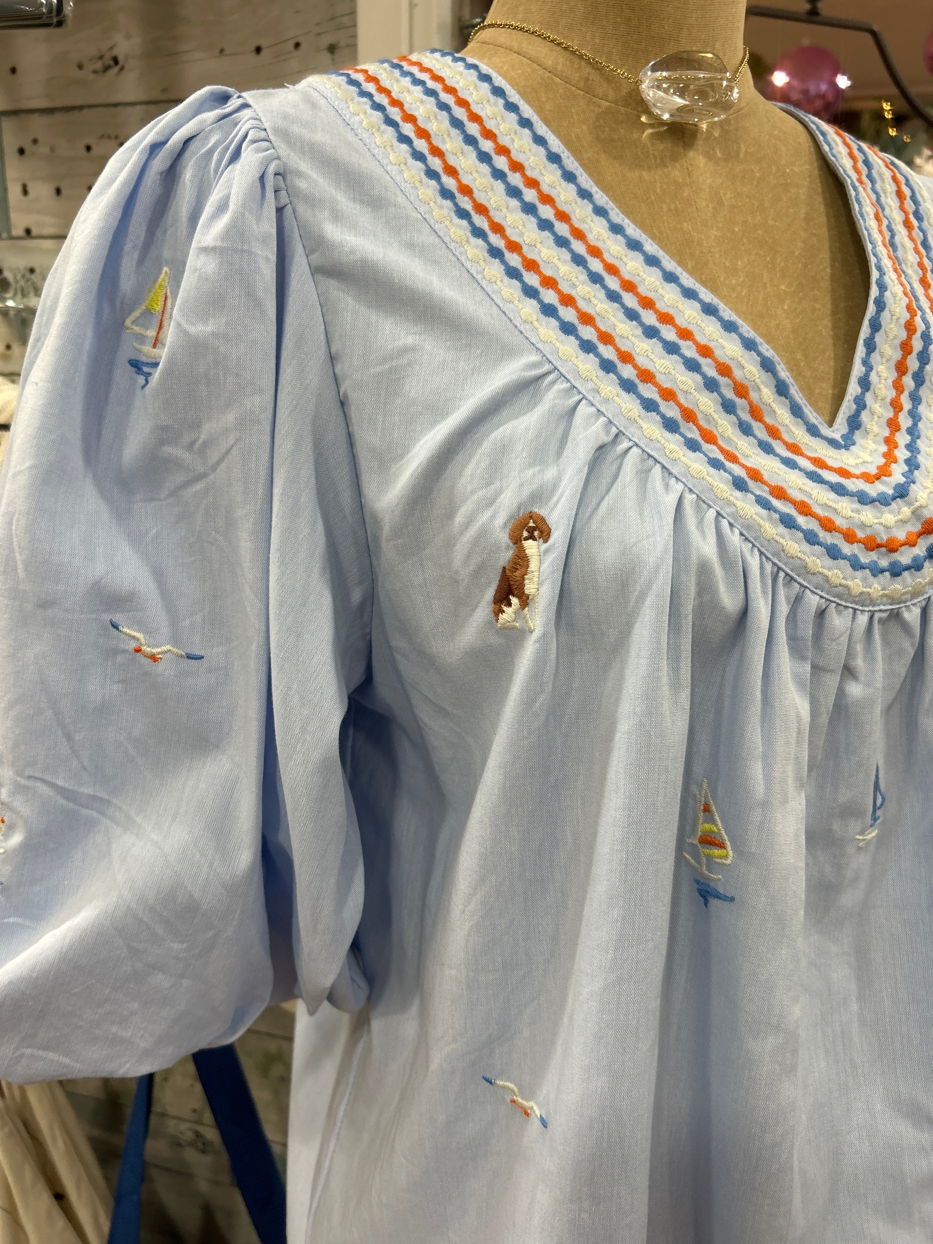 Maddie Sail Boat Puff Sleeve Emb Top by THML - view 2
