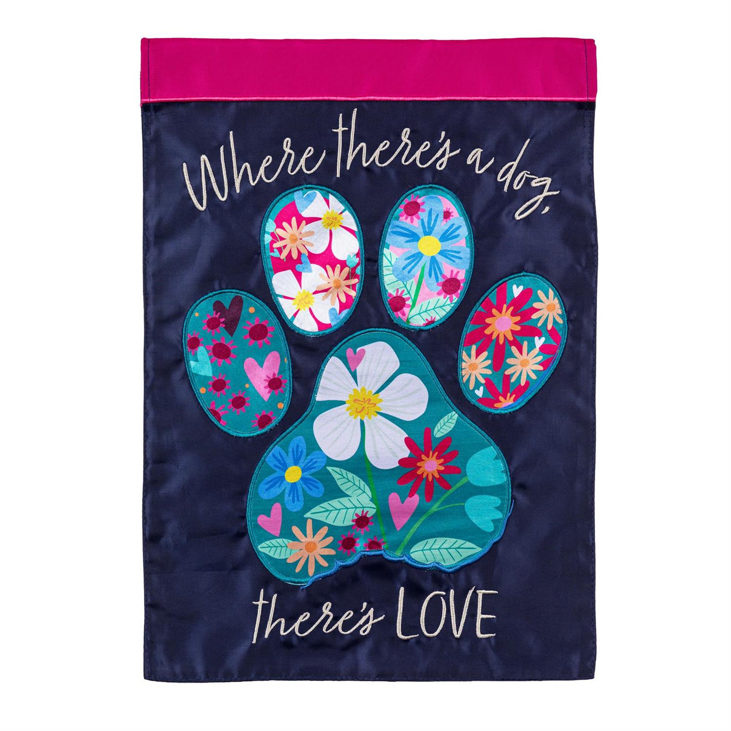 Pet Central Floral Paw Print Applique Flag by Evergreen