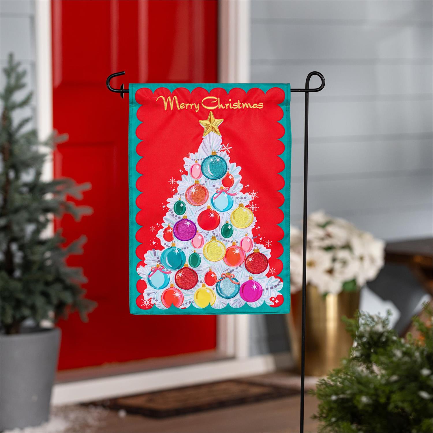 Vintage Christmas Tree Applique Garden Flag