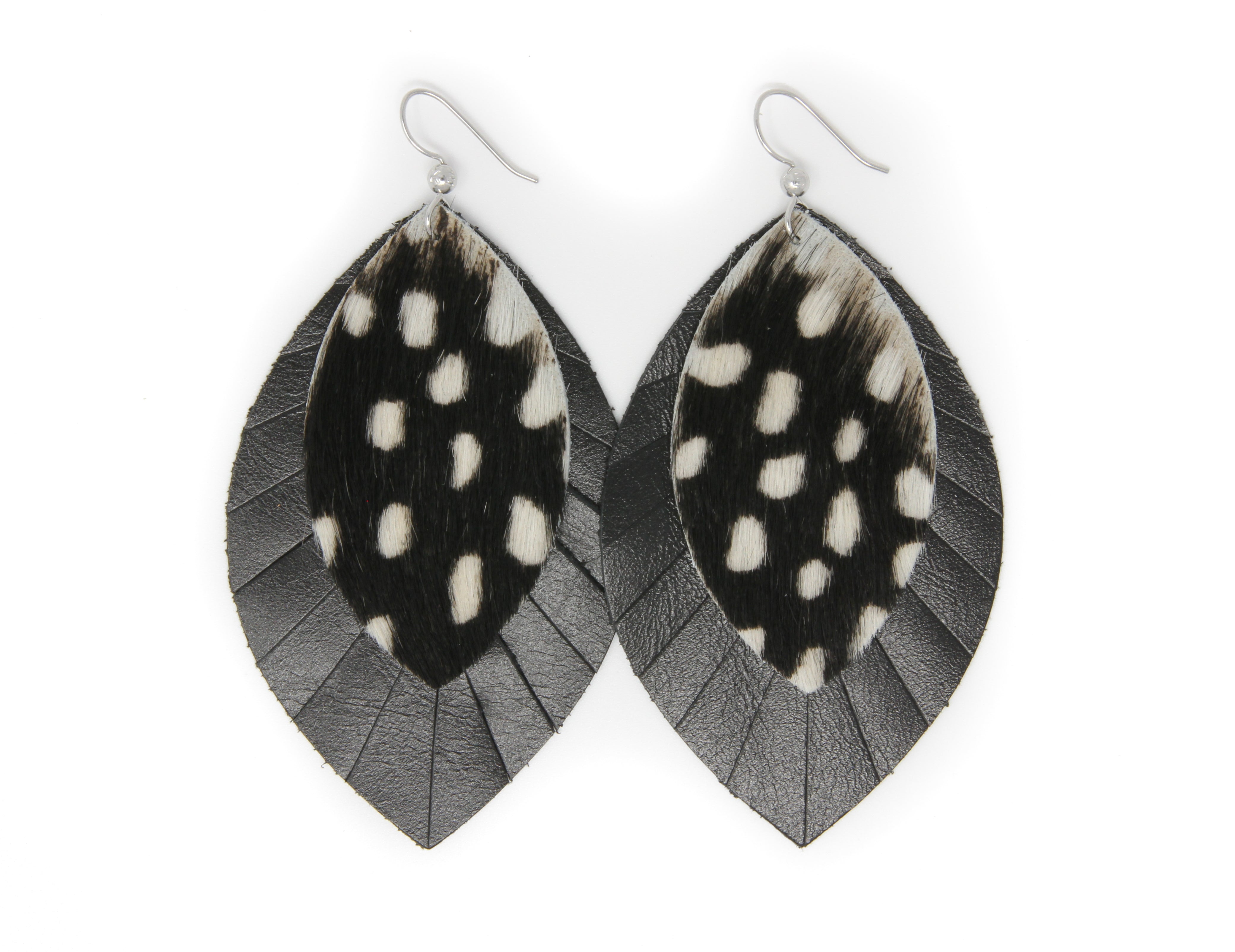 Spotted in White with Black Fringe Layered Earrings