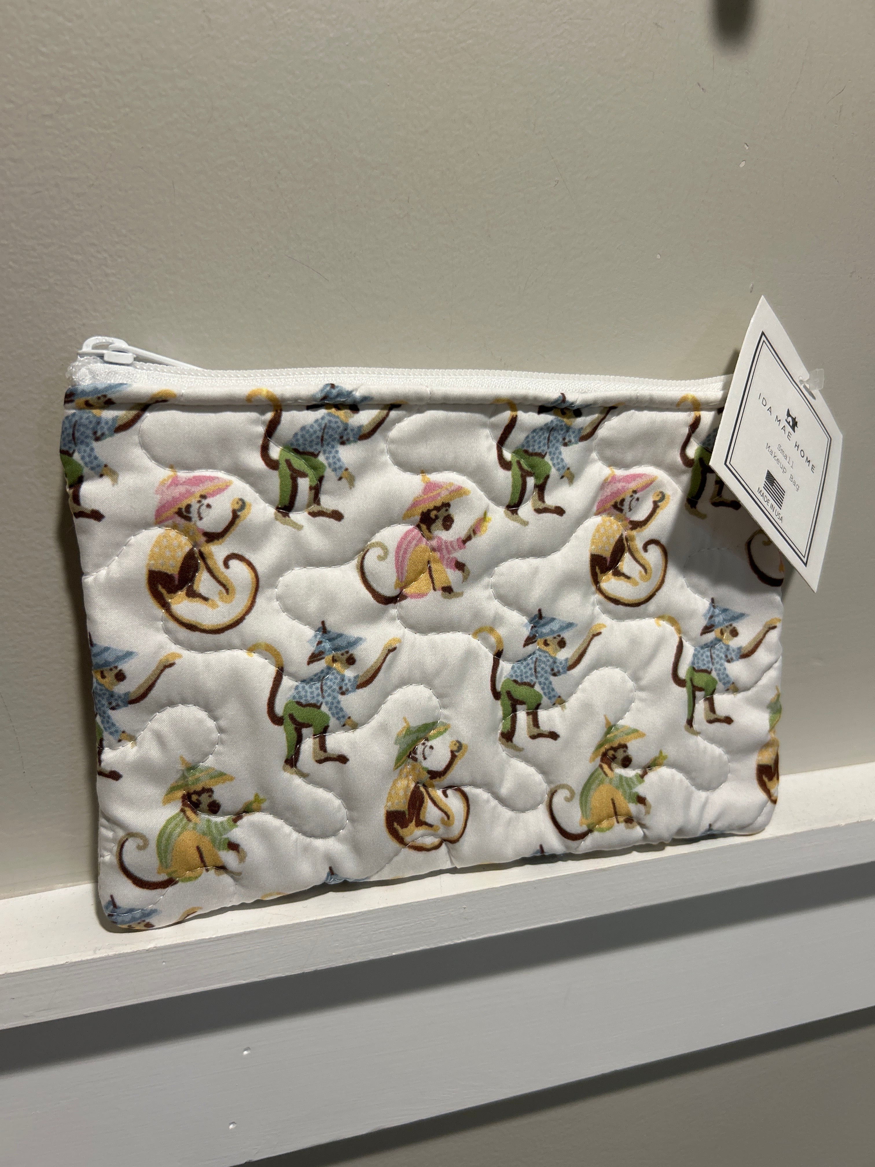 Ida Mae Monkey Icon Pastel Quilted Small Makeup Bag