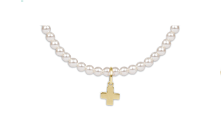 Classic Pearl 3mm Bracelet - Signature Cross Gold Charm - by enewton