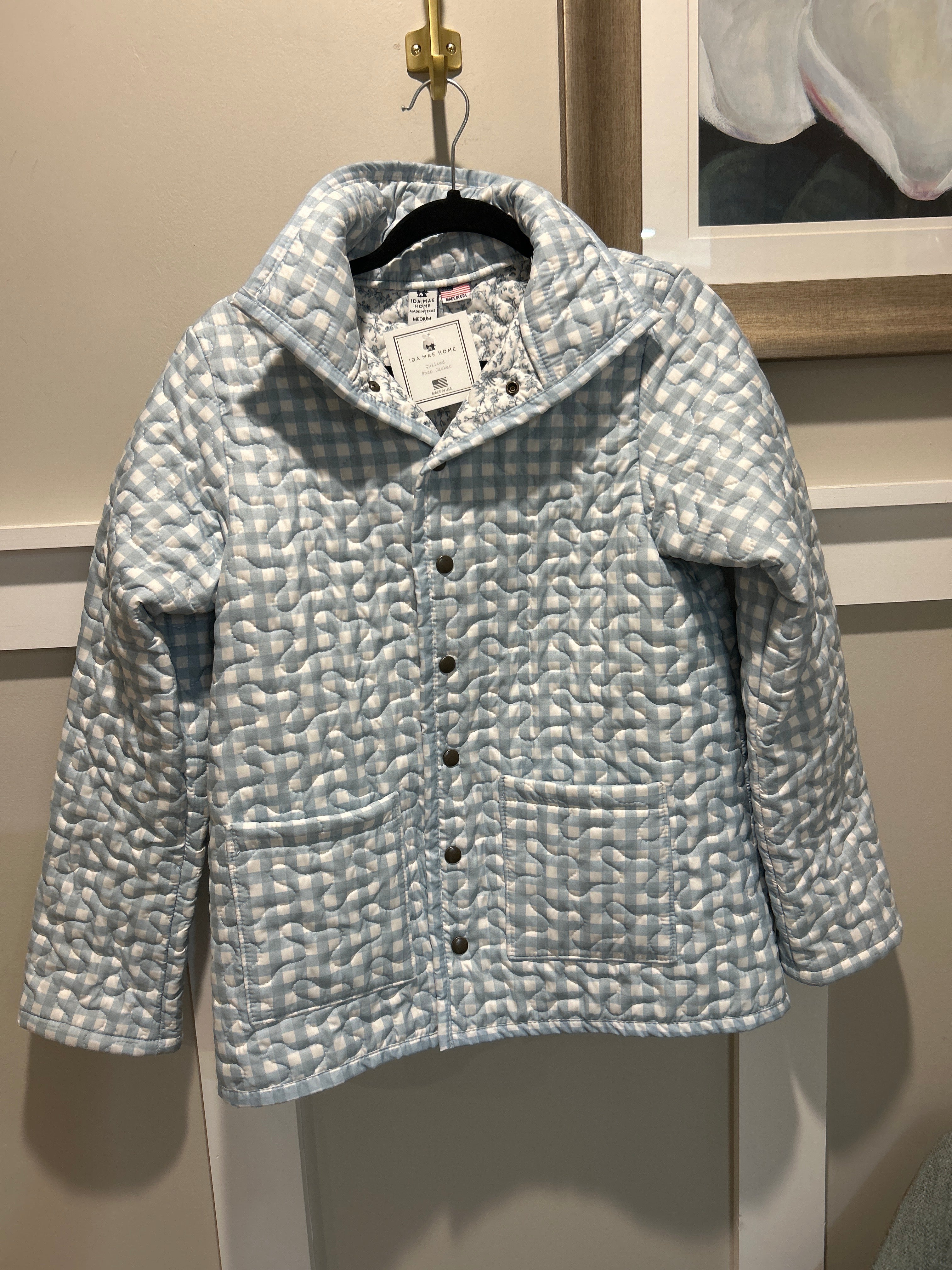 Ida Mae Anthia Gingham Blue Quilted Snap Jacket