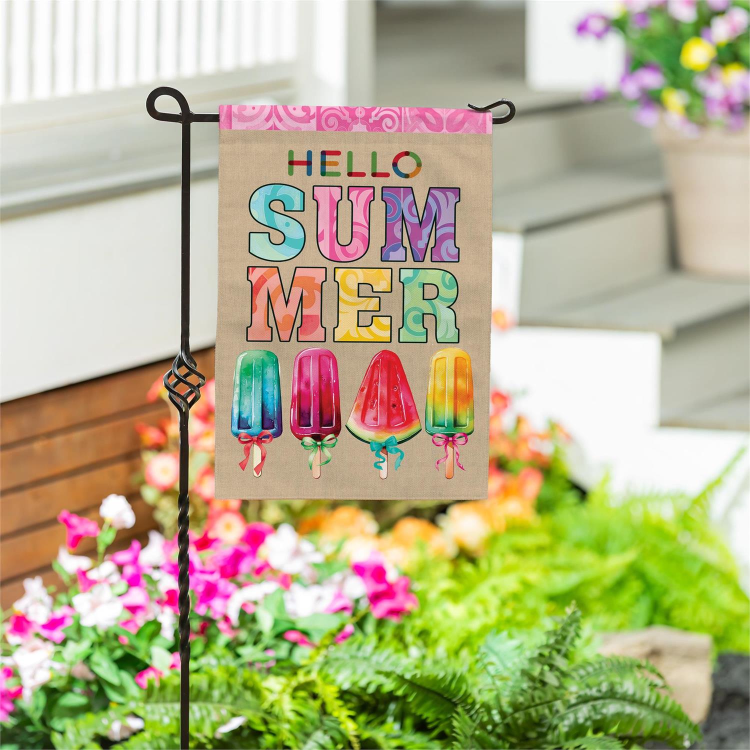 Summer Popsicle Burlap Garden Flag by Evergreen