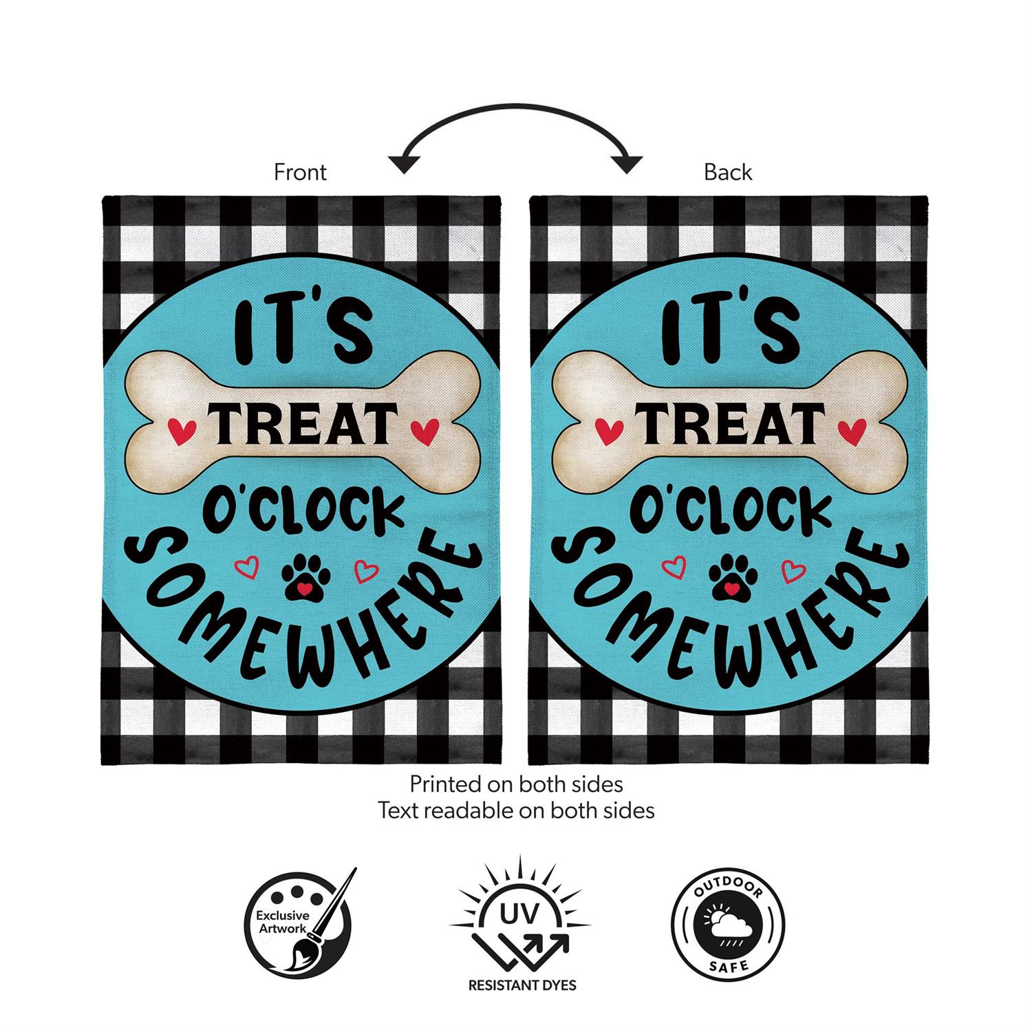 It's Treat O'Clock Burlap Flag, Garden