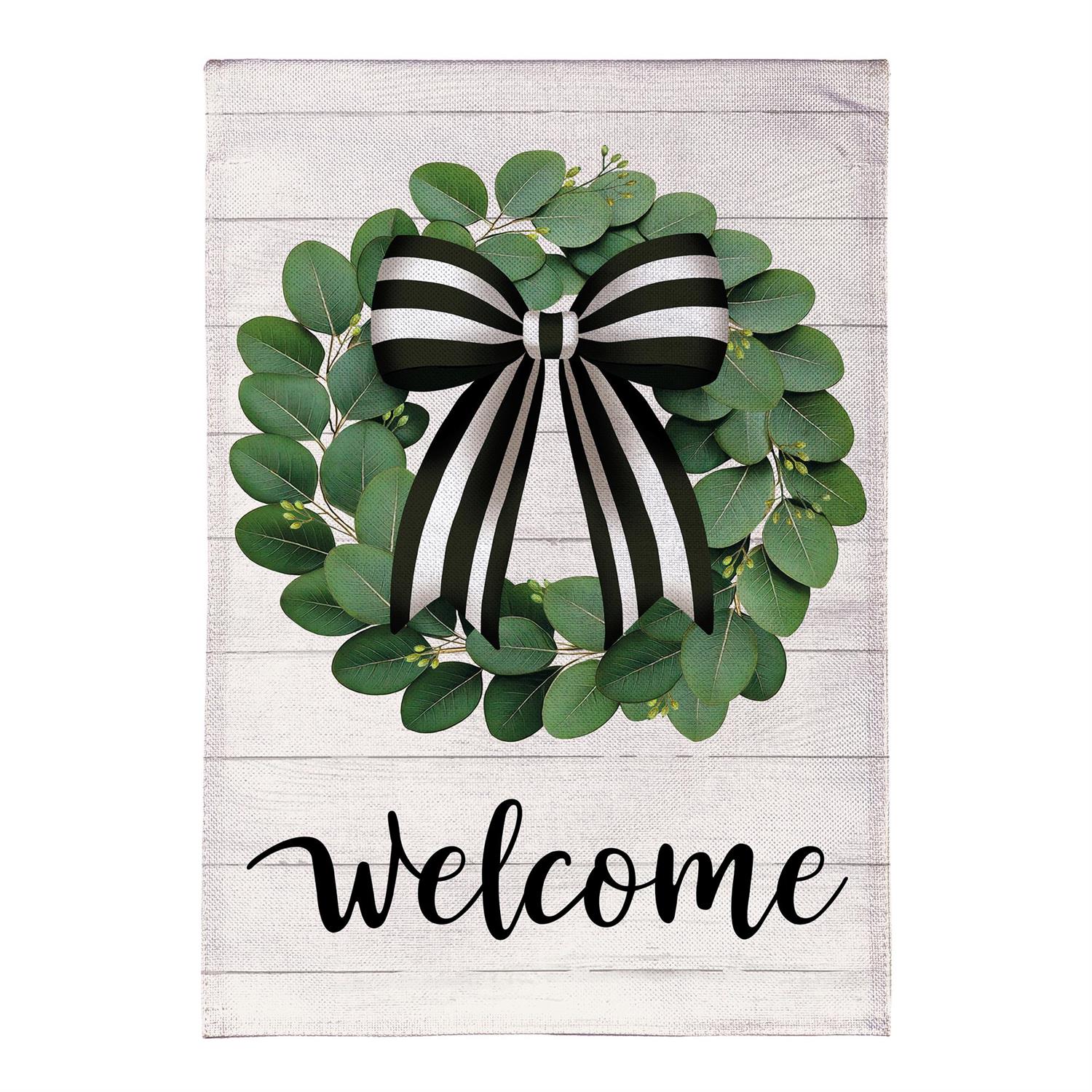 Eucalyptus Leaves Wreath Burlap Garden Flag by Evergreen