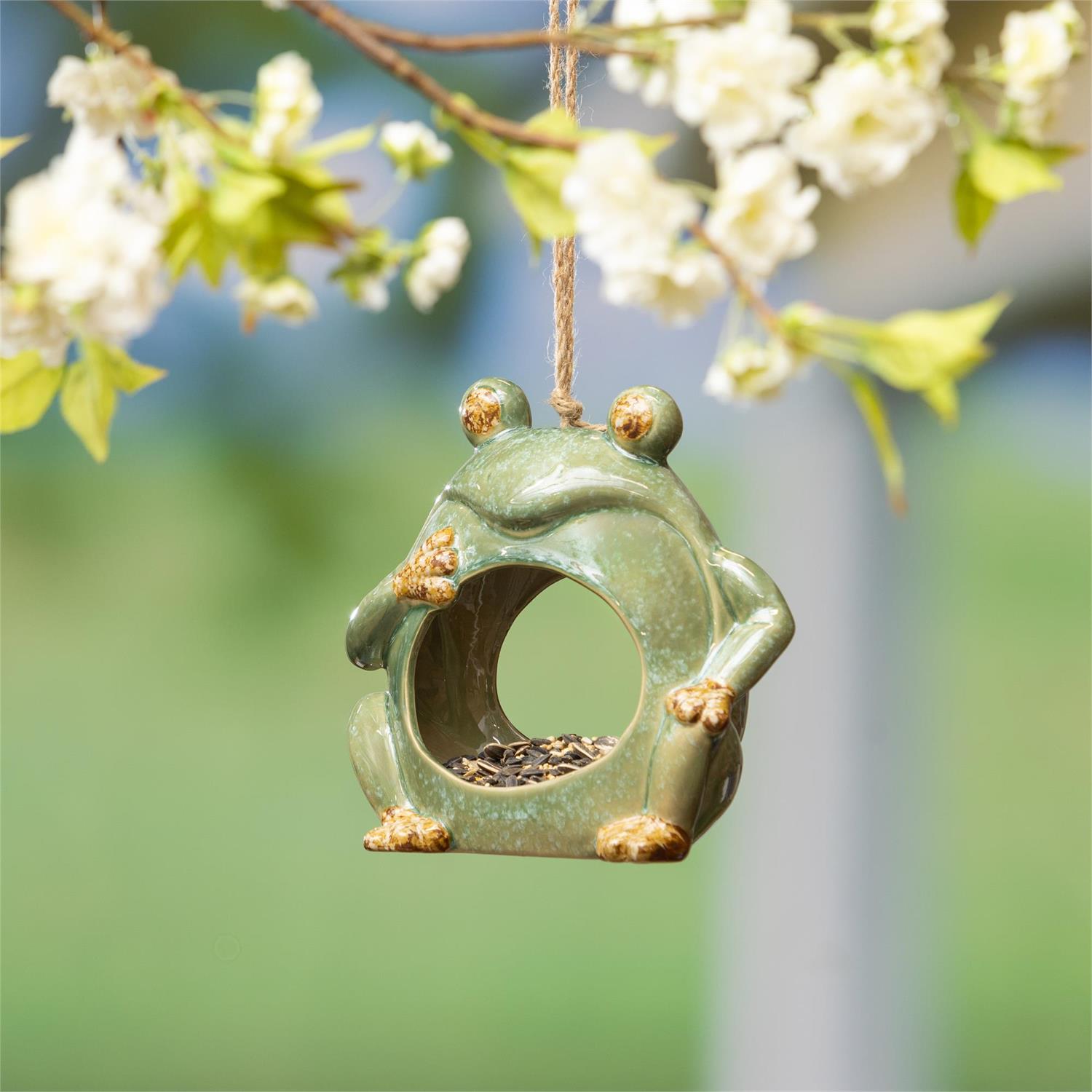 Ceramic Frog Pollinator Garden Bird Feeder