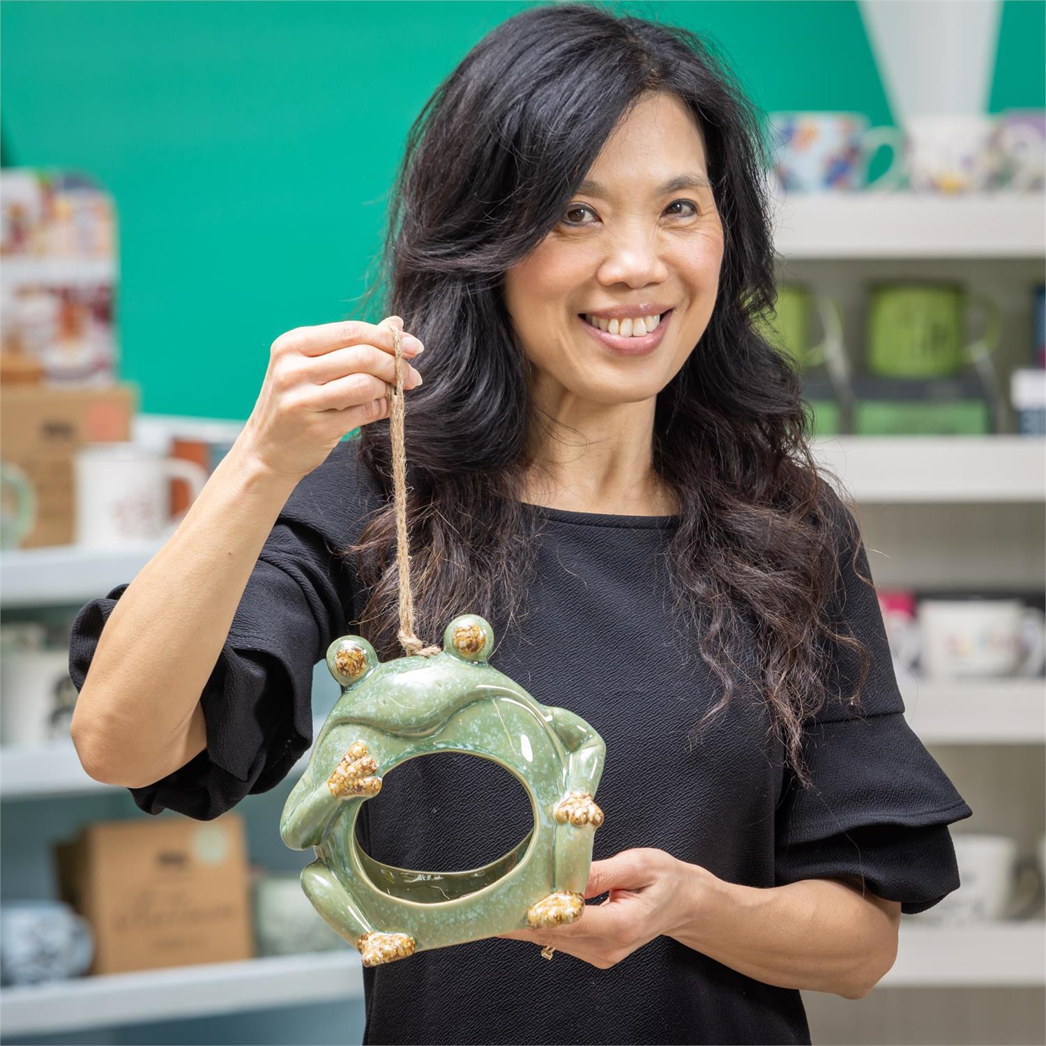 Ceramic Frog Pollinator Garden Bird Feeder
