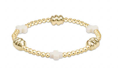 Signature Cross Admire Gold Pattern 3mm Bead Bracelet - Off White - by enewton