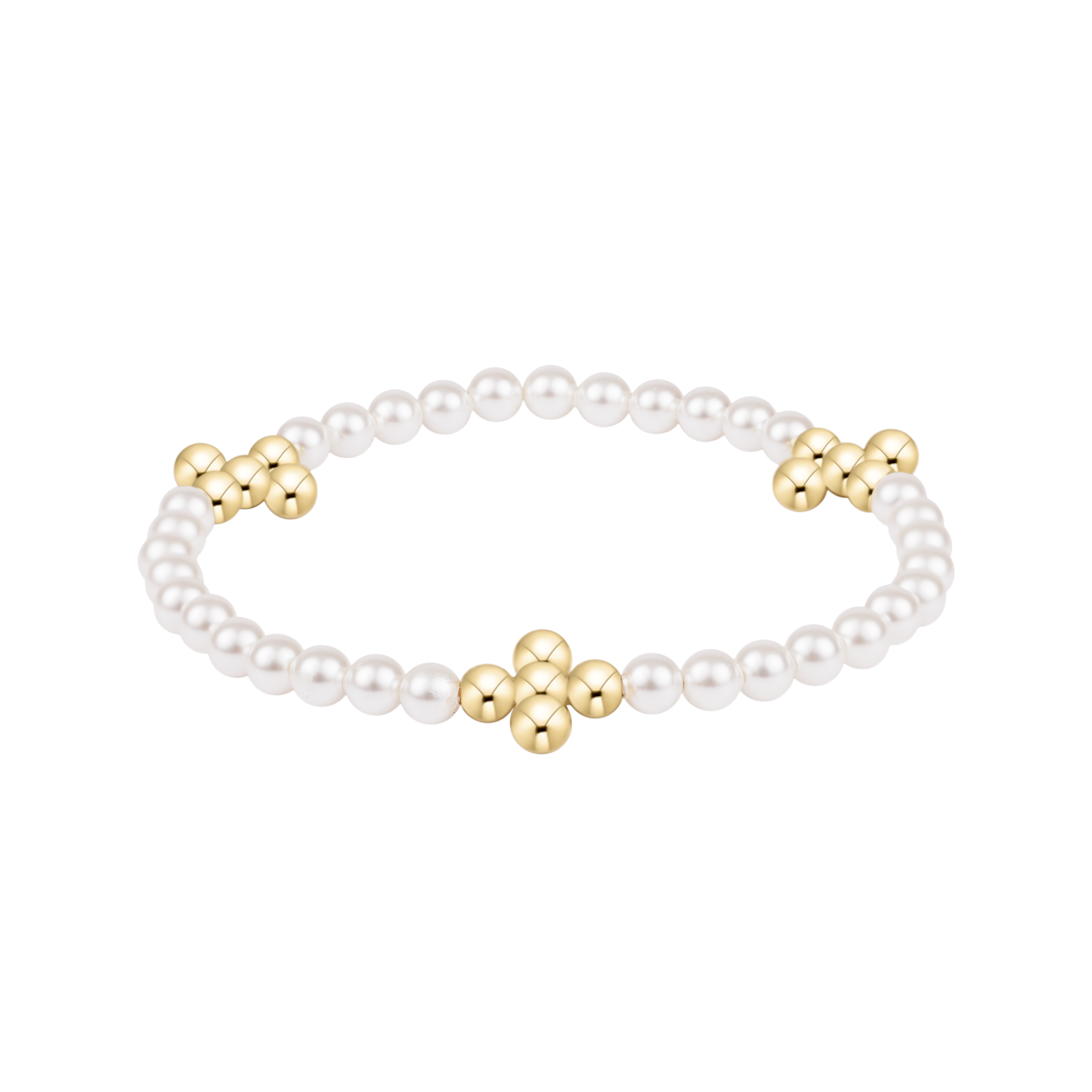 Beaded 4mm Gold Signature Cross 4mm Pearl Bracelet