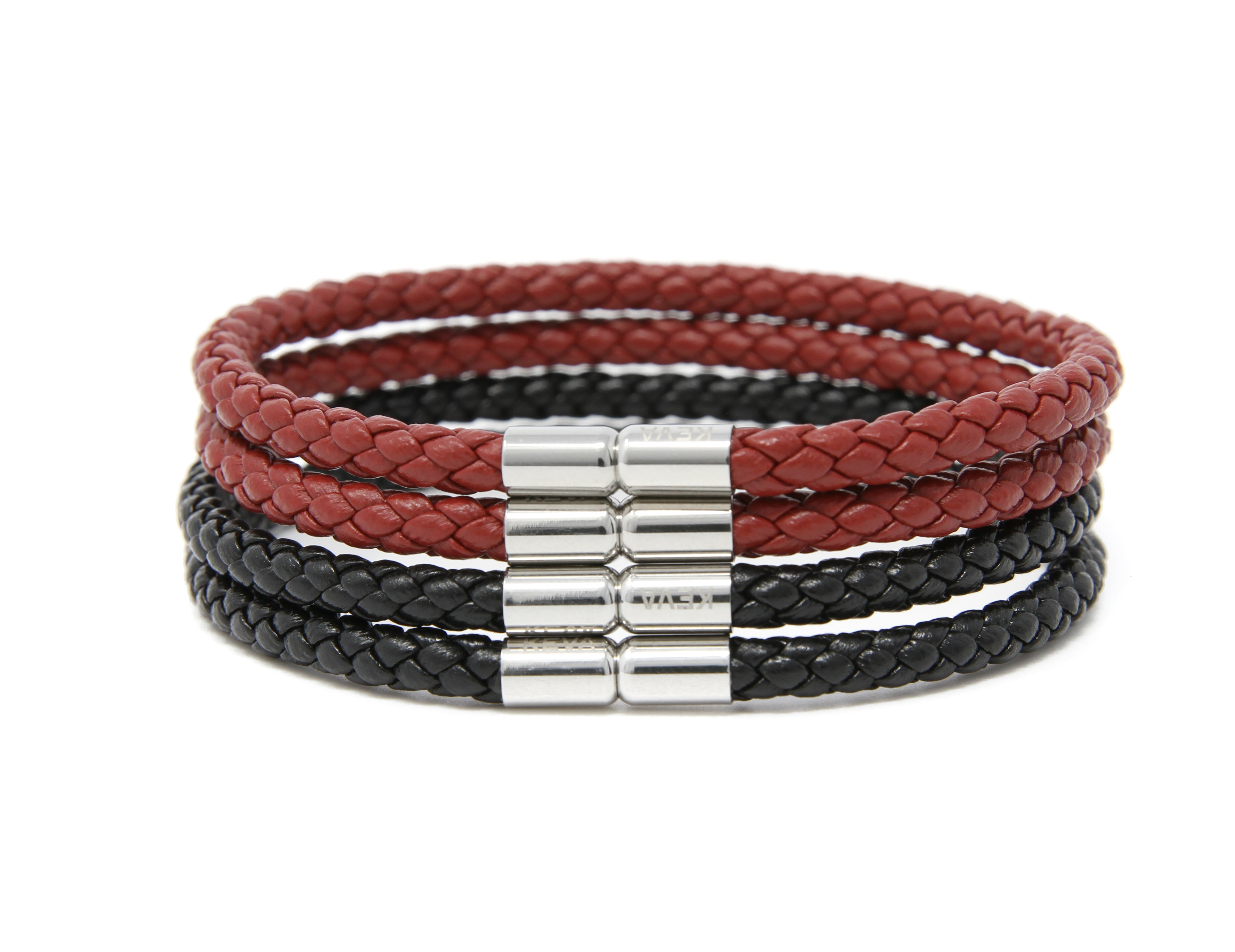 Black and Deep Red Braided Bracelet - set of 4