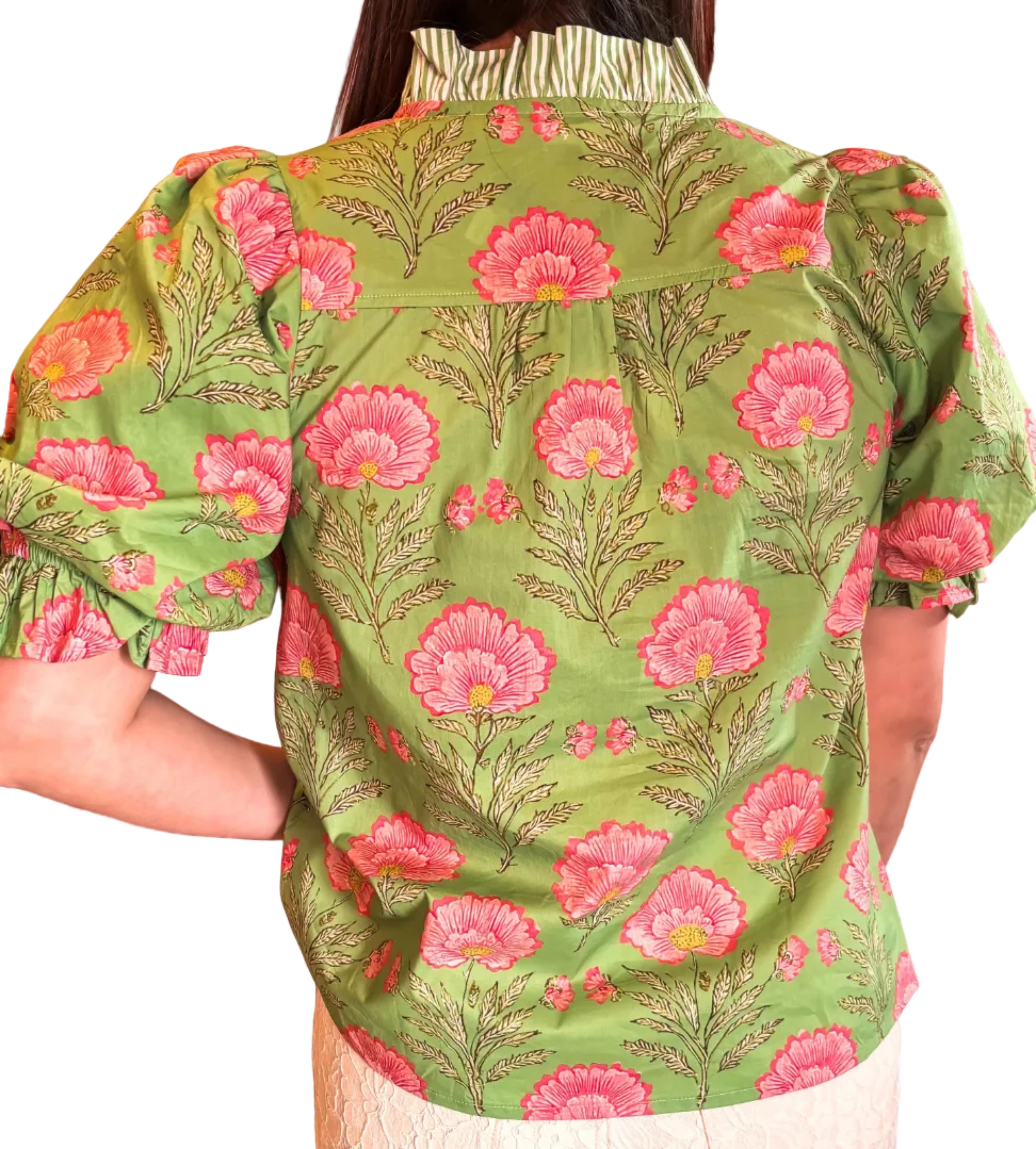 Katy Pink and Green Floral Short Sleeve Top