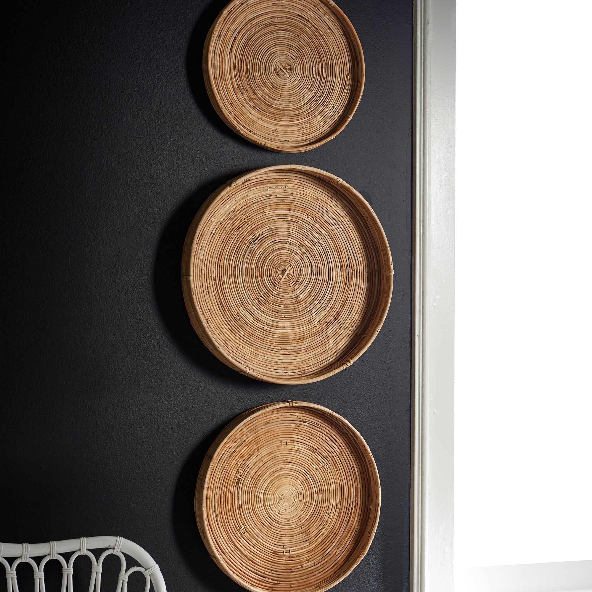 Cane Rattan Round Trays, Set Of 3 - View 2