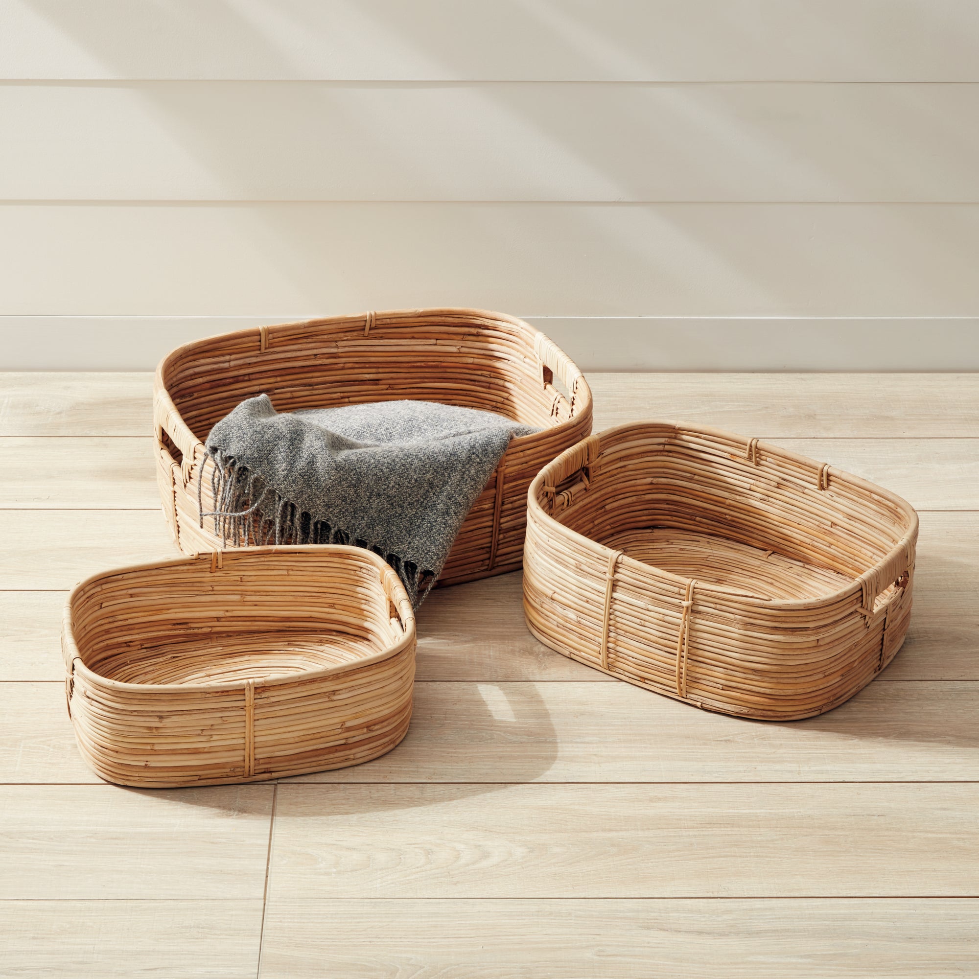 CANE RATTAN RECTANGULAR BASKETS, SET OF 3 - view 3
