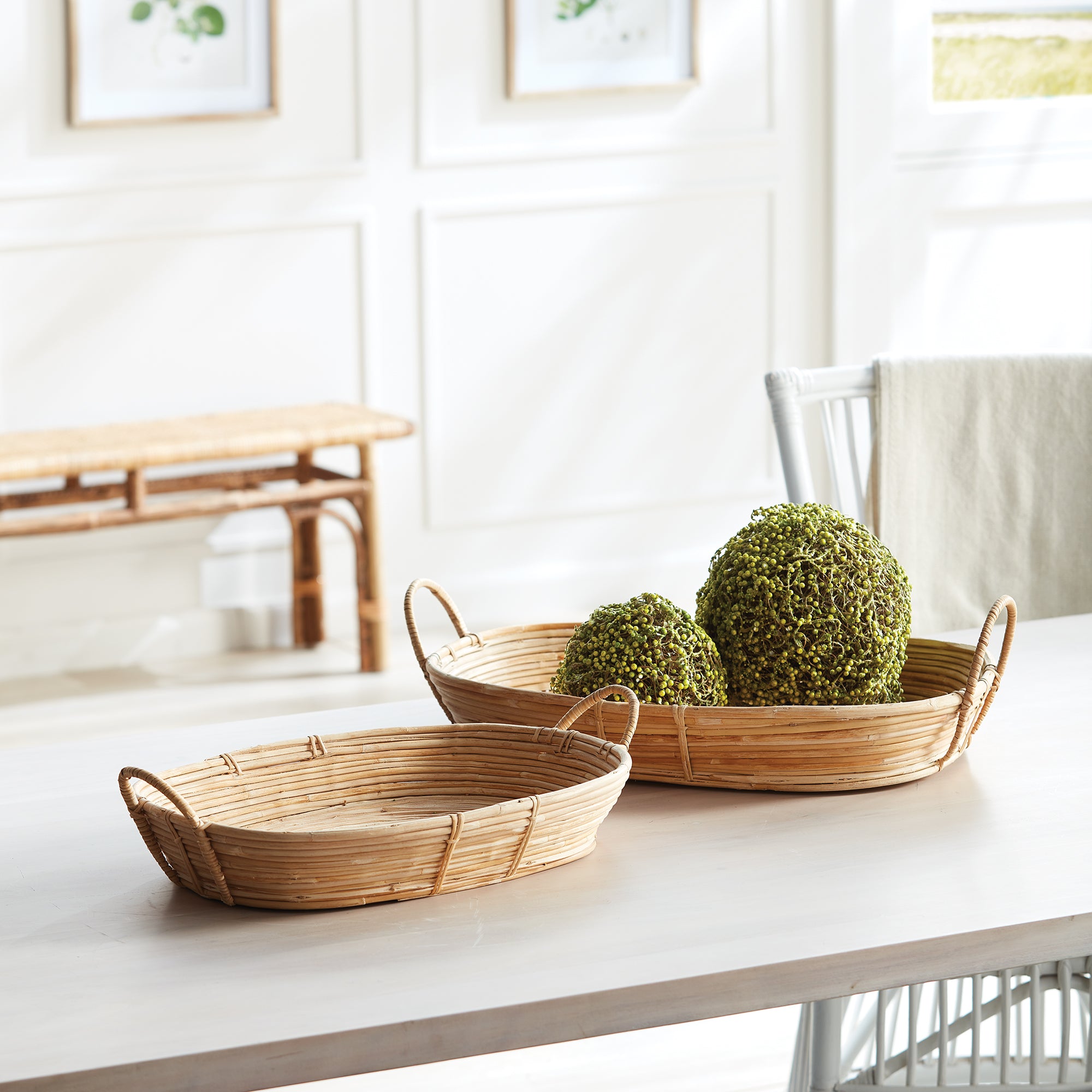 Cane Rattan Trays With Handles, Set Of 2 - View 2