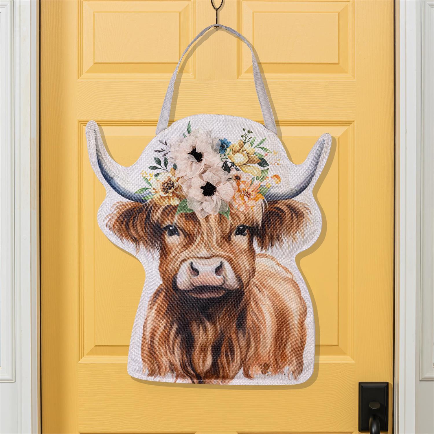 Petal & Plow Floral Highland Cow Door Decor