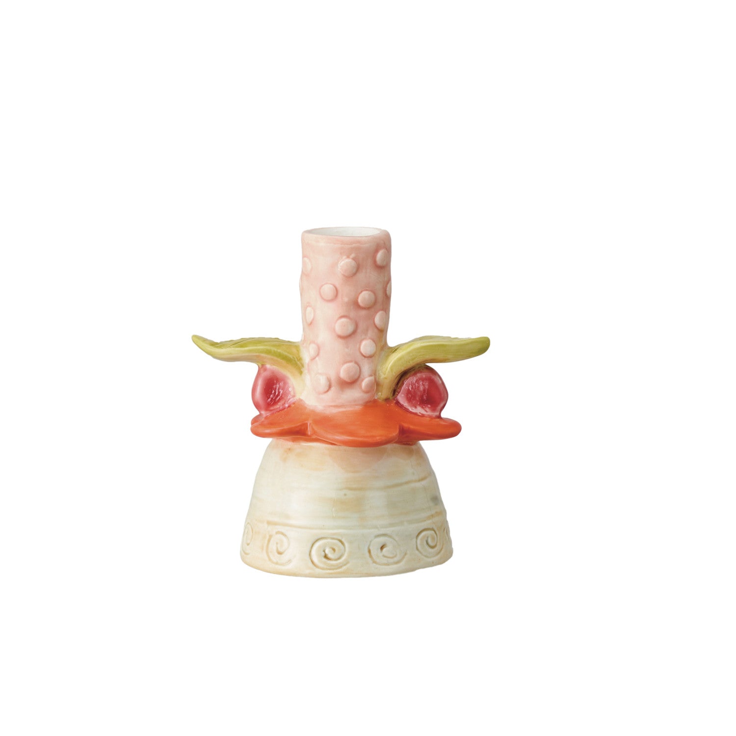 Hand-Painted Stoneware Taper Holder