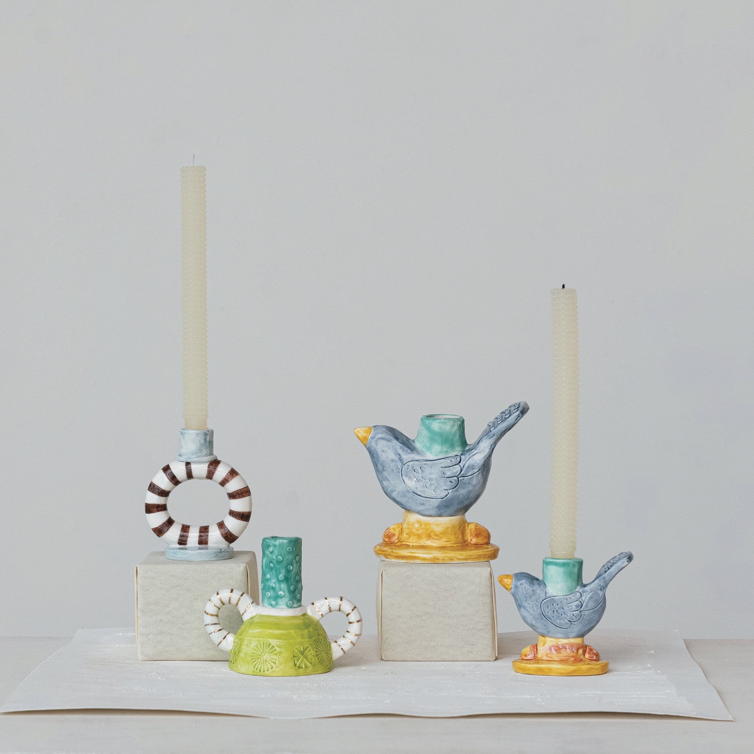 Hand-Painted Stoneware Taper Holder