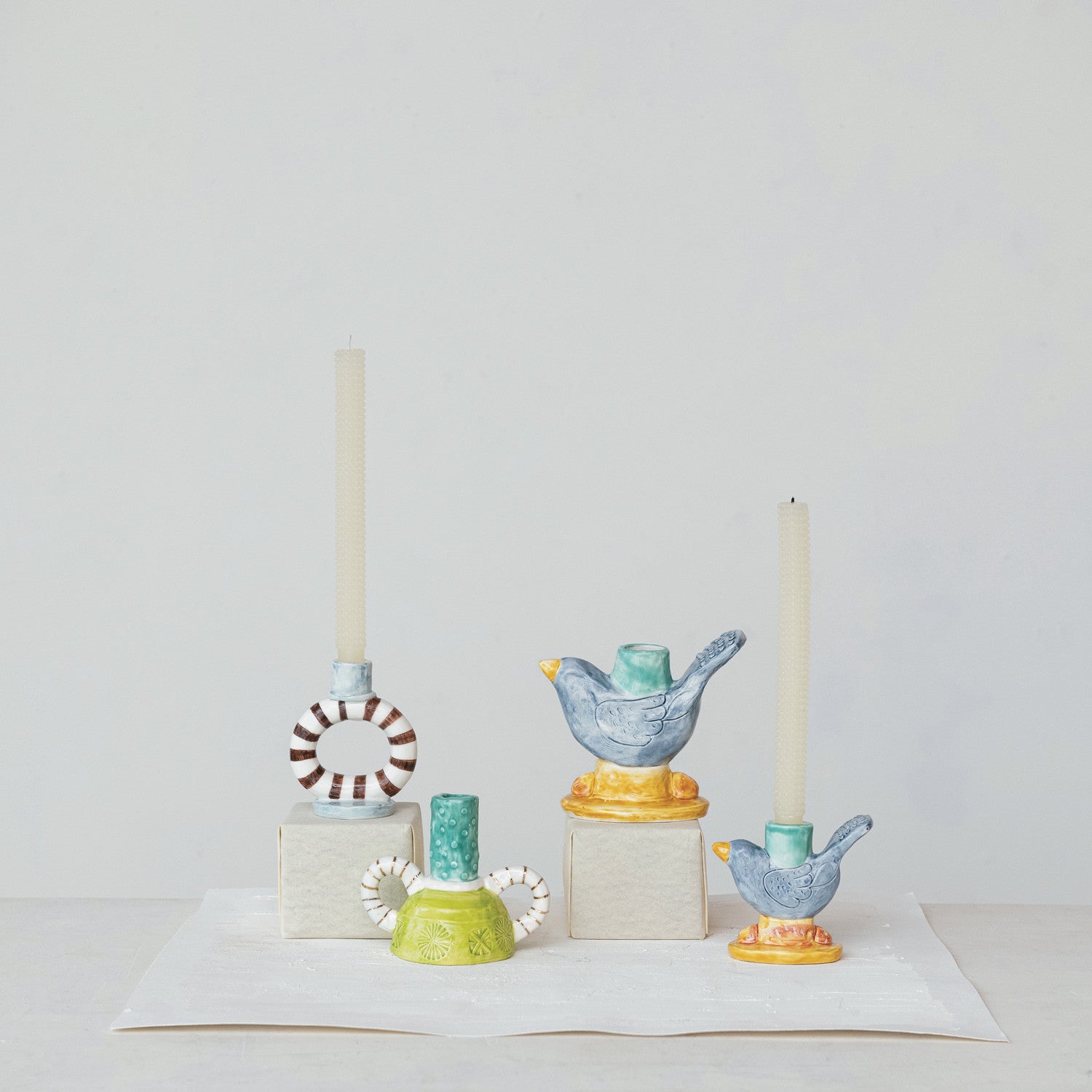 Hand-Painted Stoneware Taper Holder