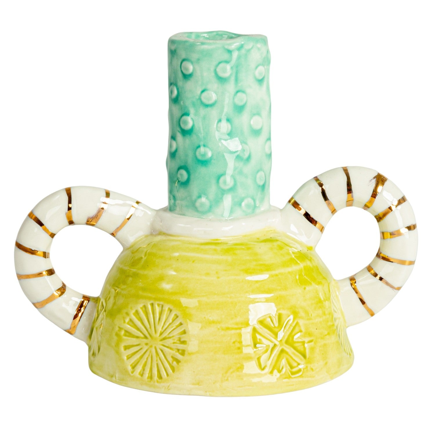 Hand-Painted Stoneware Taper Holder