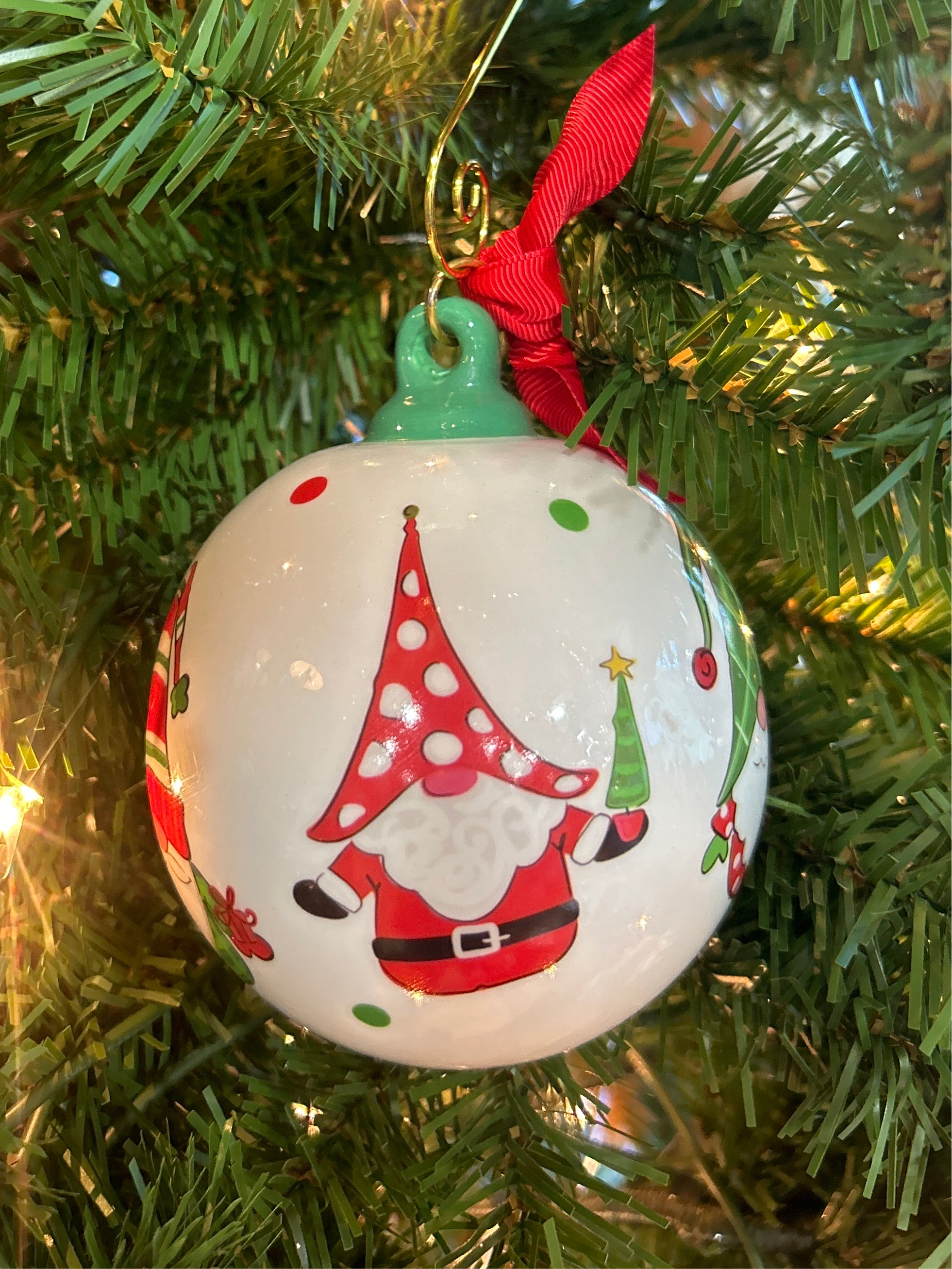 GNOME FOR CHRISTMAS CERAMIC ORNAMENT