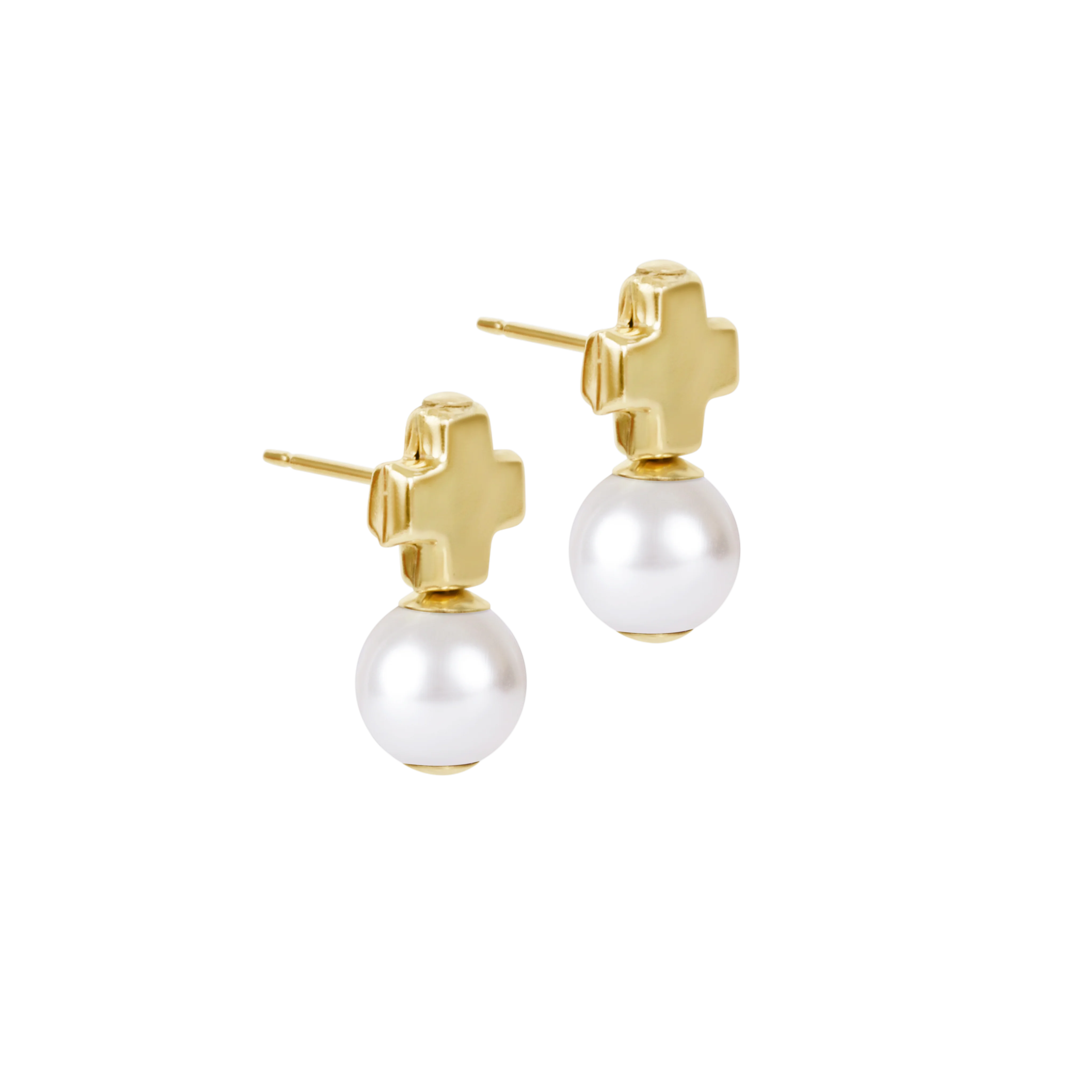 signature cross small gold studs - classic pearl  by enewton