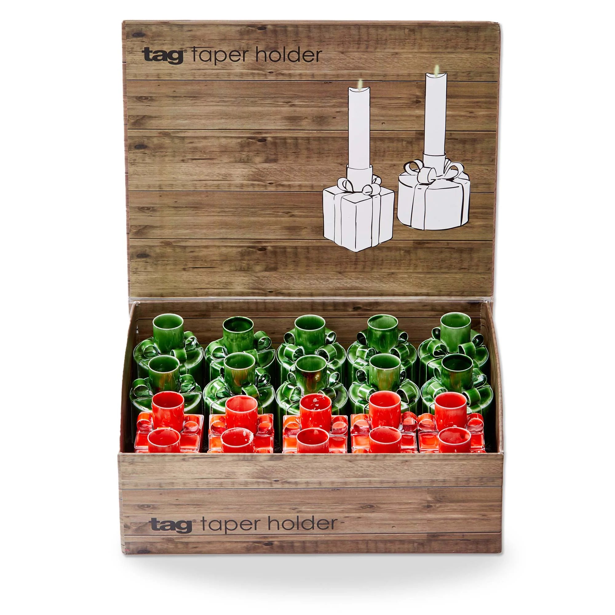Red and Green Gifts Taper Holders