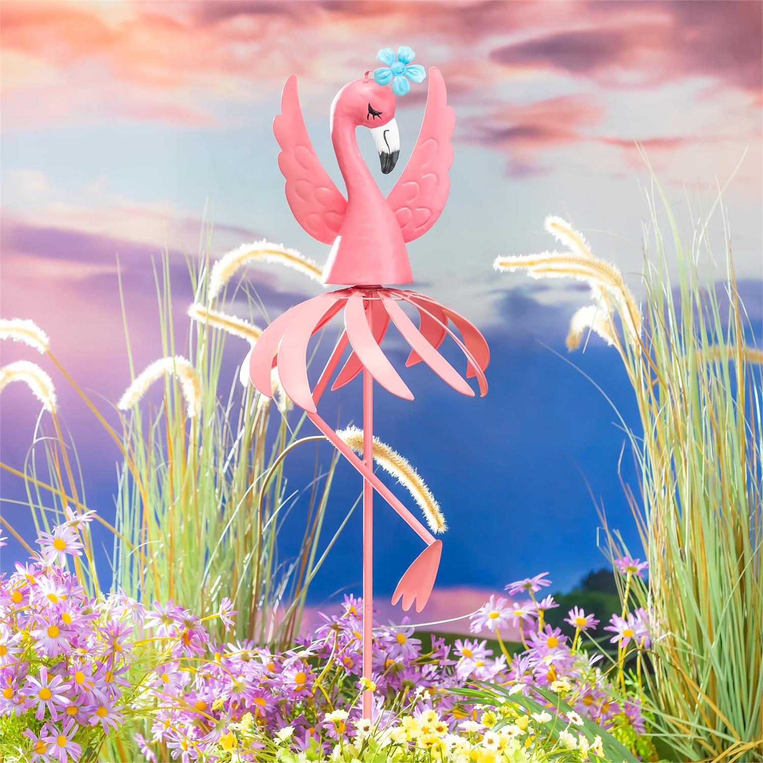 Palm Beach Metal Flamingo Wind Spinner by Evergreen - view 4