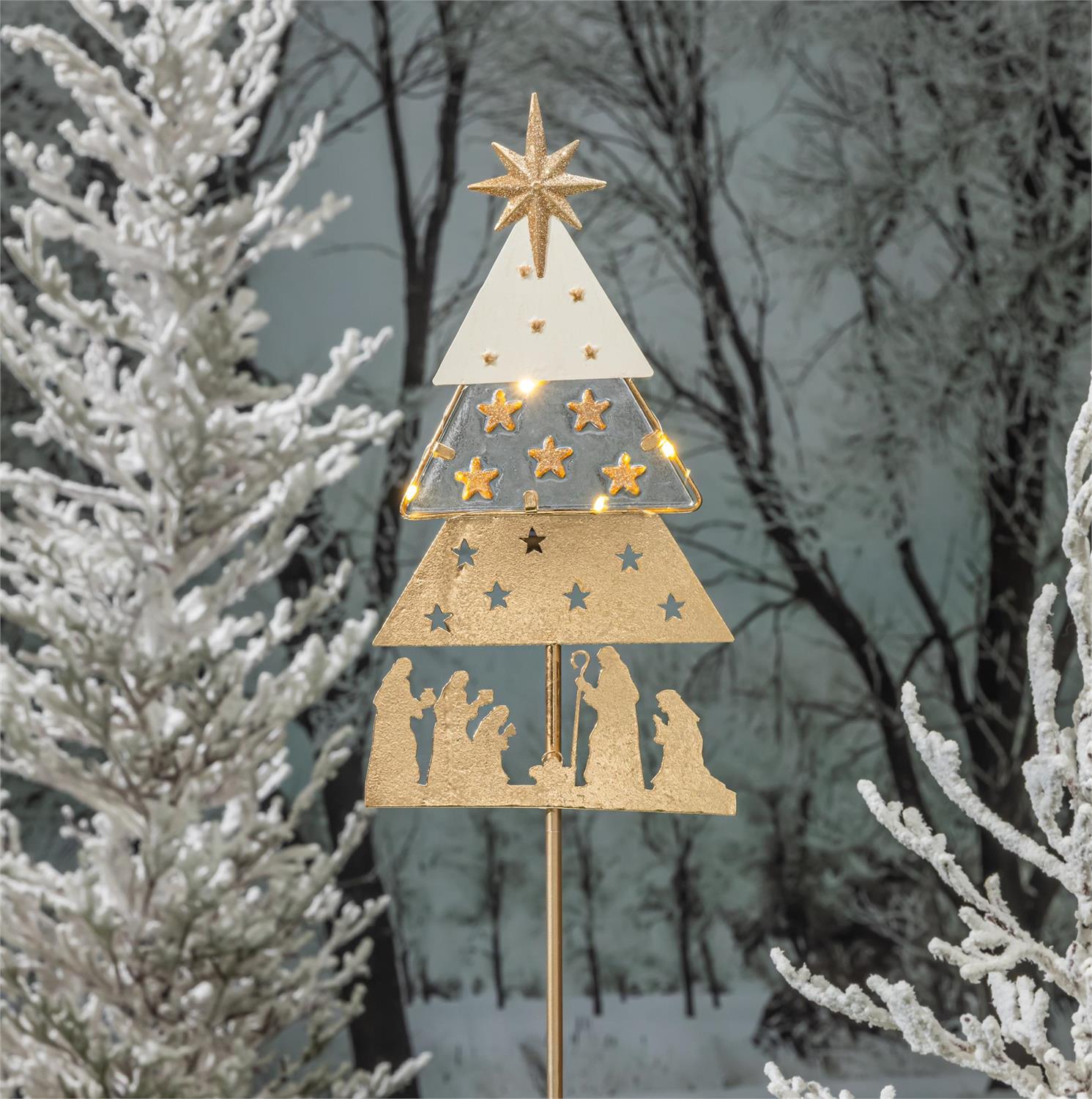 Nativity Garden Stake, Metal and Glass Solar, 36"H