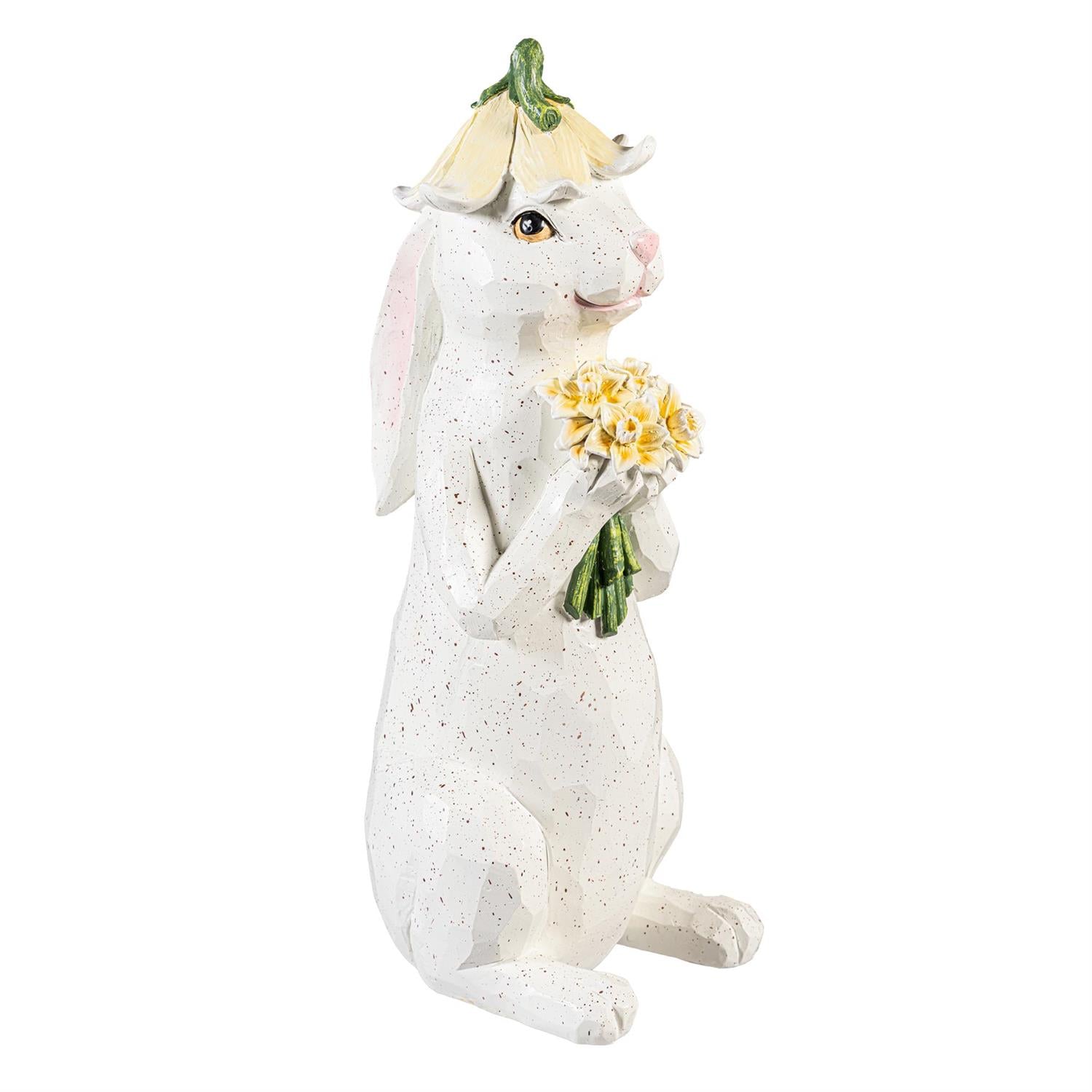 Blossom Bunny Resin Statue, 14.5"H