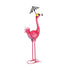 Metal Flamingo Garden Statue with Black Stripe Umbrella